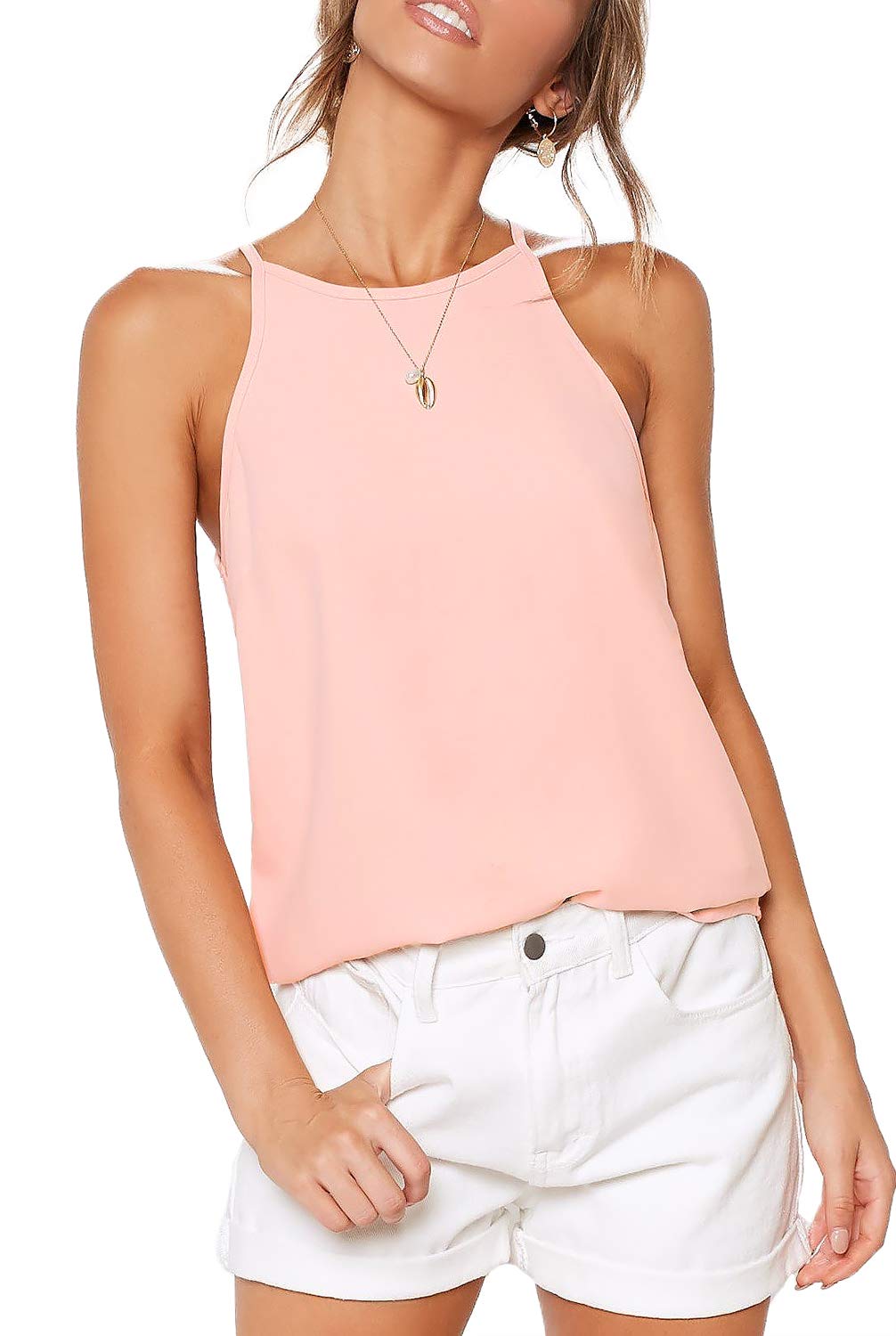 THANTH Women's Halter Tops - Sleeveless Summer Tank Top with High Neck & Adjustable Straps - Casual Cami Tee for Beach, Yoga, and Everyday Wear