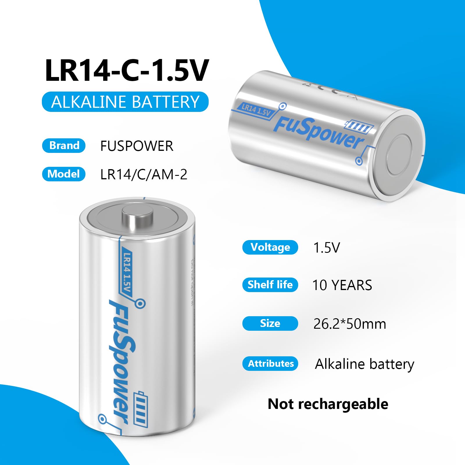 Premium C Batteries 1.5V Alkaline LR14 - 10 Pack with 10-Year Shelf Life | Power for Clocks, Flashlights, Toys, Trash Cans & Emergency Devices | Long-Lasting Performance for Home & Office Use