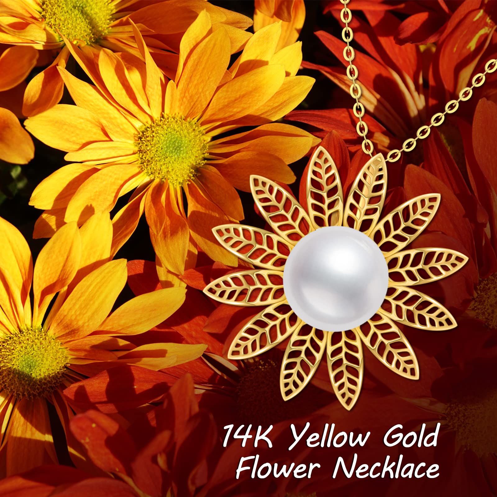 14K Real Gold Pearl Pendant Necklace for Women - Butterfly, Crown & Flower Designs | Elegant 16