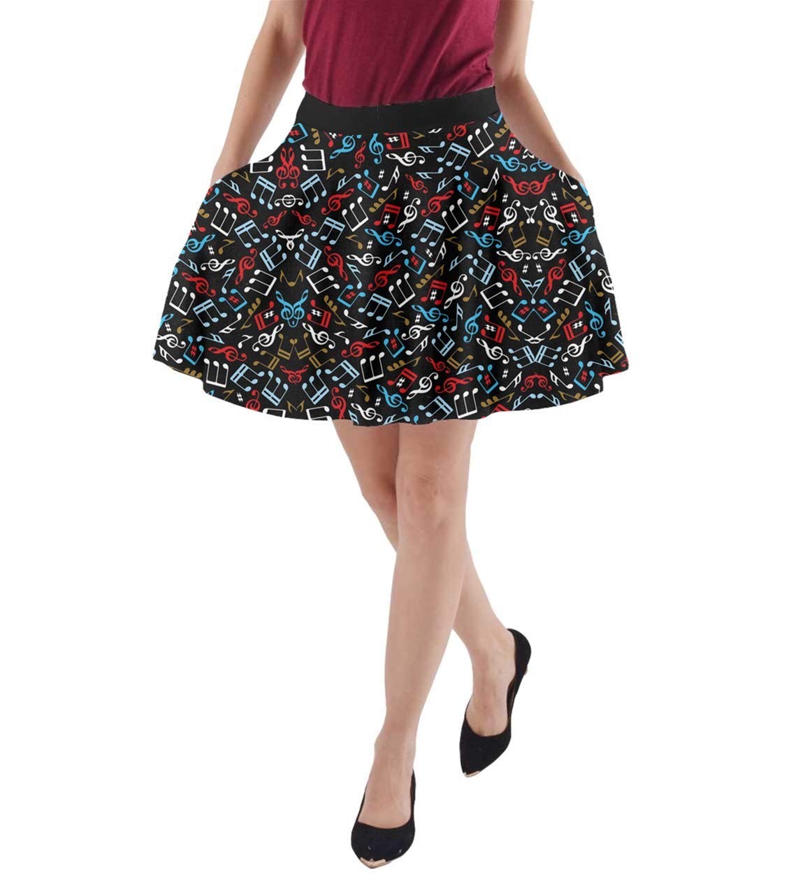 CowCow Women's Music Notes Treble Clef A-Line Skirt with Pockets - XS to 3XL Sizes - Perfect for Concerts, Music Festivals & Casual Wear