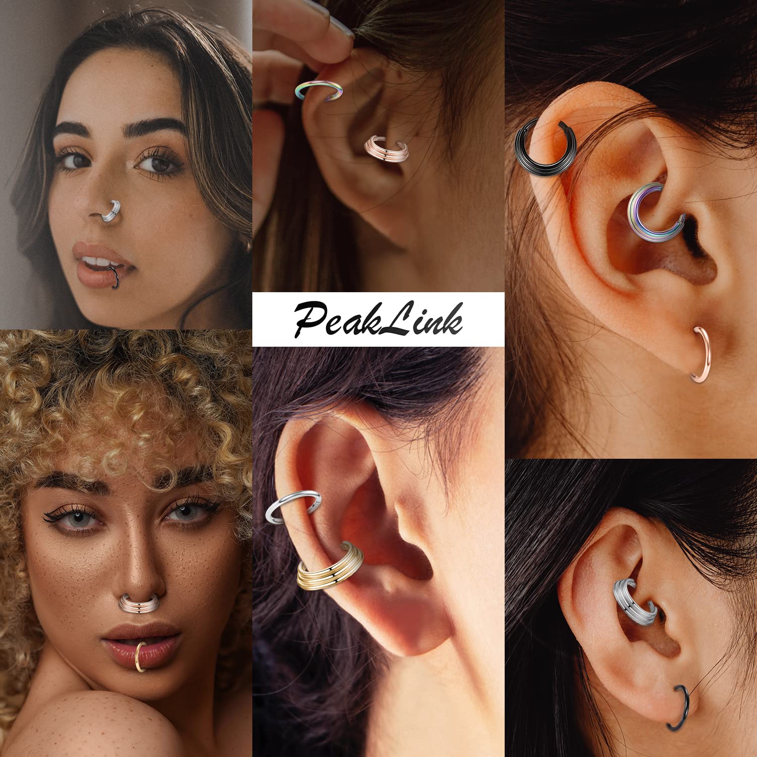 PEAKLINK 16G Surgical Steel Seamless Clicker Hoop Earrings - 2Pcs Nose Ring, Tragus, Helix, Rook, Daith, Conch, Cartilage & Lobe Piercing Jewelry - 8mm & 10mm Sizes - Perfect for Everyday Wear & Special Occasions