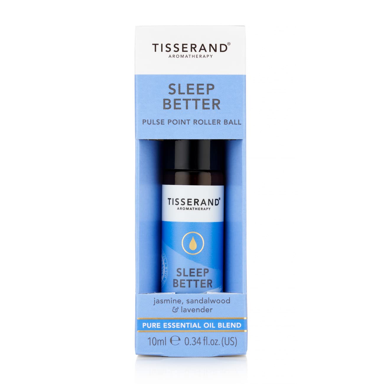 Tisserand Aromatherapy Sleep Better Essential Oil Roller - 10ml Lavender, Jasmine & Sandalwood Blend - 100% Natural Pure Essential Oils for Stress Relief & Relaxation - Perfect for Bedtime, Travel & Meditation