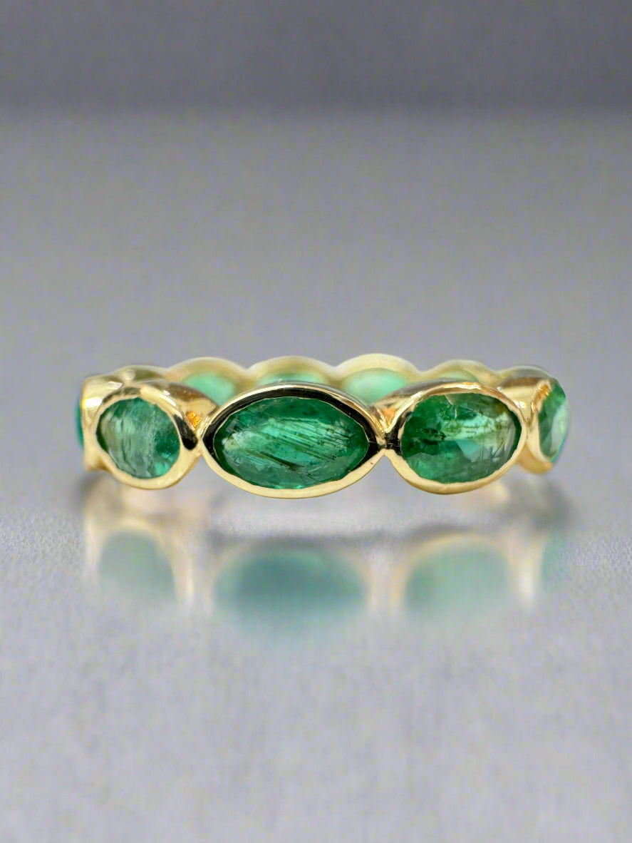 2.30tcw Moval Marquise & Oval Emerald Cut Bezel Eternity Band Ring - 14K White/Yellow/Rose Gold - Size 5.25 - Wedding, Anniversary, Engagement, Gift for Her