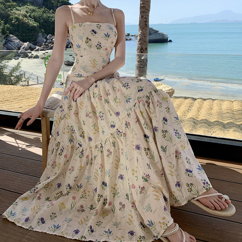 2025 Retro Floral Waist-Cinching Holiday Dress - Seaside Photo Shoot, Coffee Break & Swing Dress with Suspenders | Perfect for Beach Vacations, Summer Outings & Casual Brunches