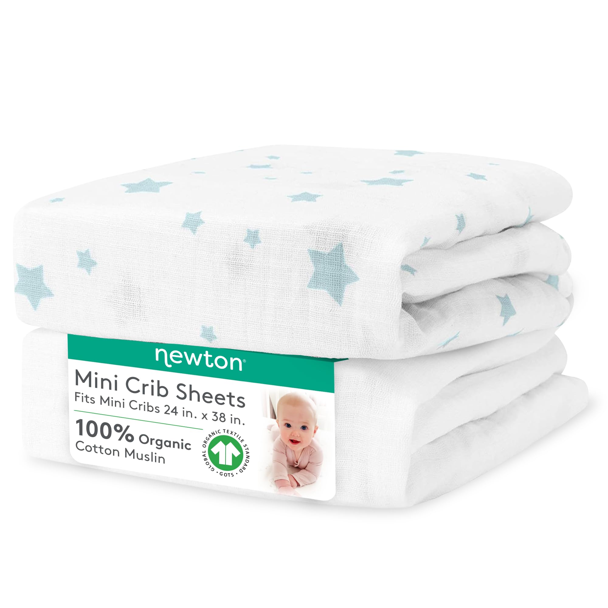 Organic Muslin Cotton Mini Crib Sheets (2-Pack) - Breathable & Soft Baby Bedding for 24