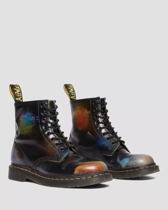 Dr. Martens 1460 Black & Multi Rainbow Rub Off Leather Lace Up Boots - Punk Fashion, Streetwear & Festival Style