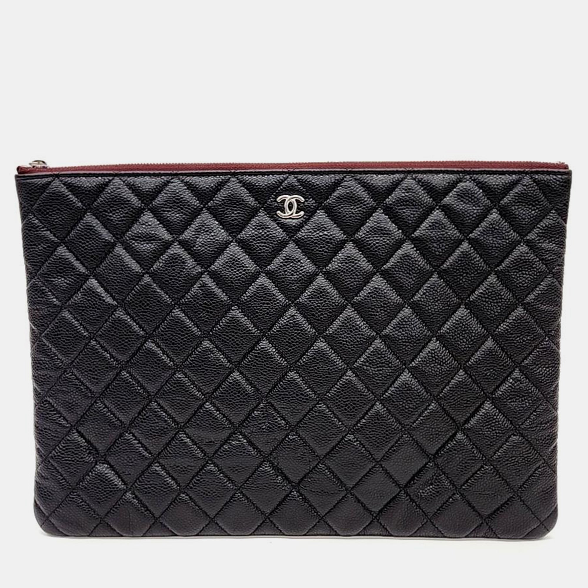 Luxury Black Caviar Leather Large Clutch Bag for Women - Elegant Evening Purse for Parties, Weddings & Special Occasions