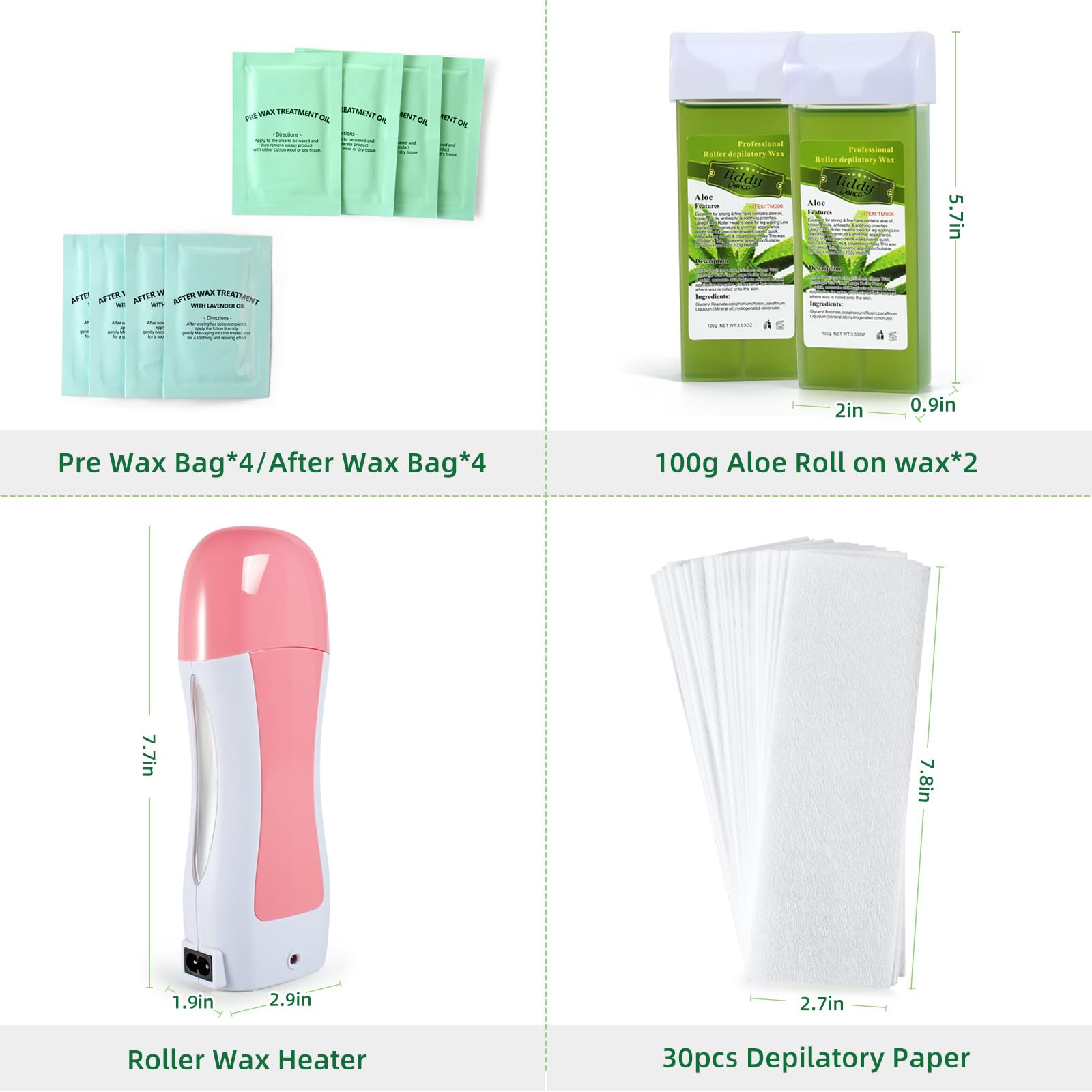 Aloe Roll-On Waxing Kit for Sensitive Skin - Hair Removal Wax Warmer for Arms, Legs & Body - At-Home Waxing Kit for Women & Men - Perfect for DIY Spa Days & Smooth Skin Care