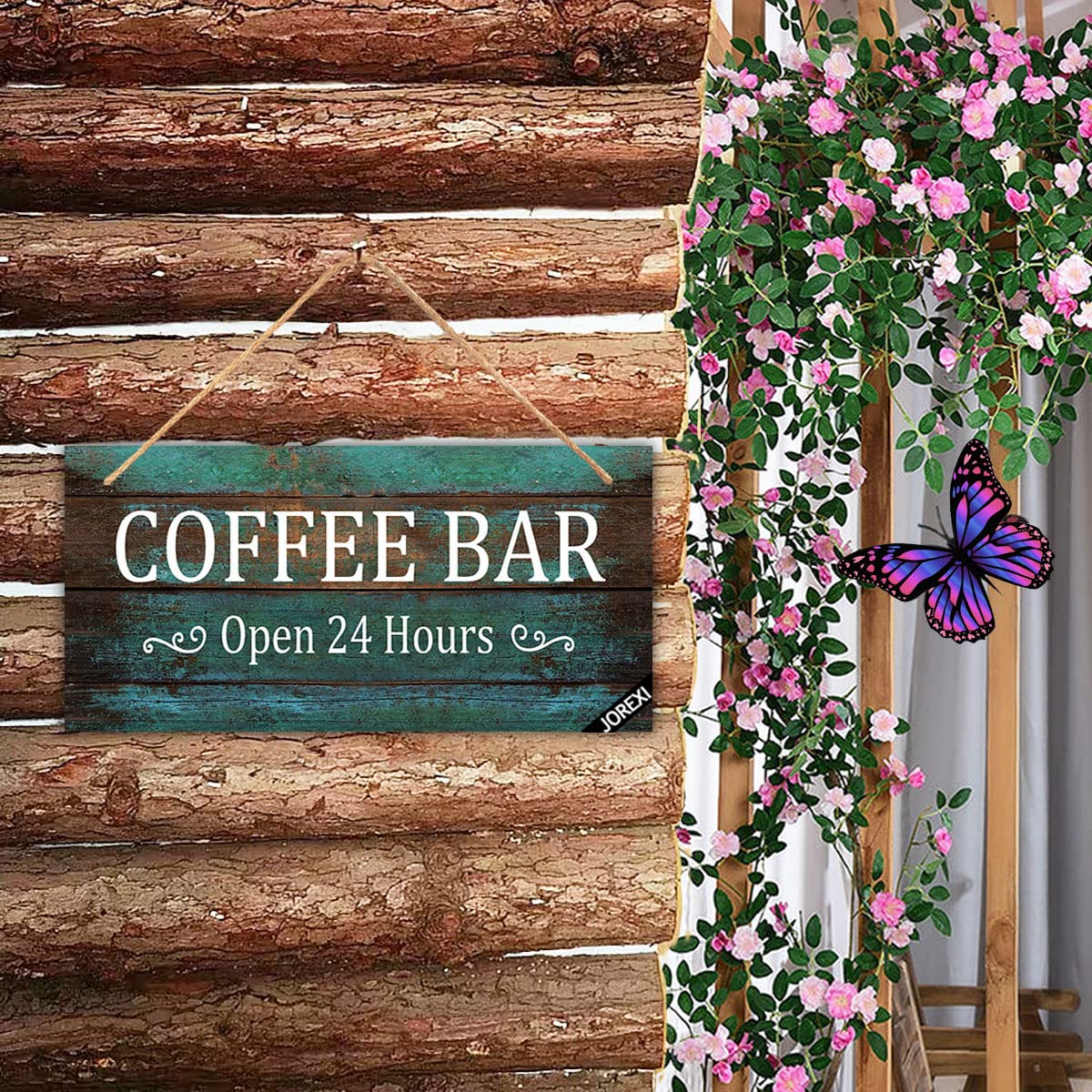 24/7 Coffee Bar Wooden Plaque - Rustic Farmhouse Wall Sign for Coffee Shop Decor (11.8x5.9 Inches) - Perfect for Café, Home Kitchen & Office Break Room