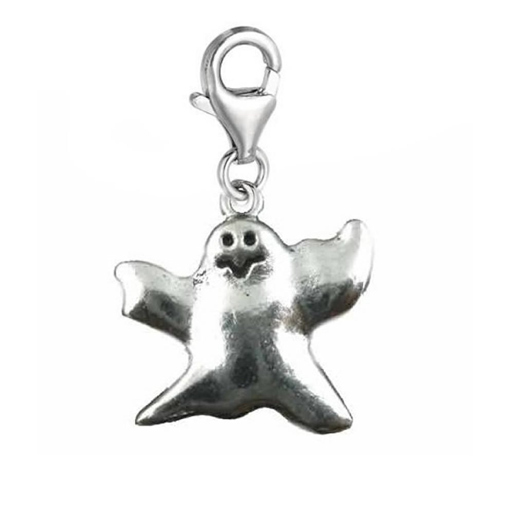 Sexy Sparkles Halloween Ghost Charm Pendant with Lobster Clasp - Clip-On for European Charm Bracelets & Jewelry, Fits Chains & Pendant Bracelets - Perfect for Halloween Costumes, Party Favors & Gothic Jewelry Making