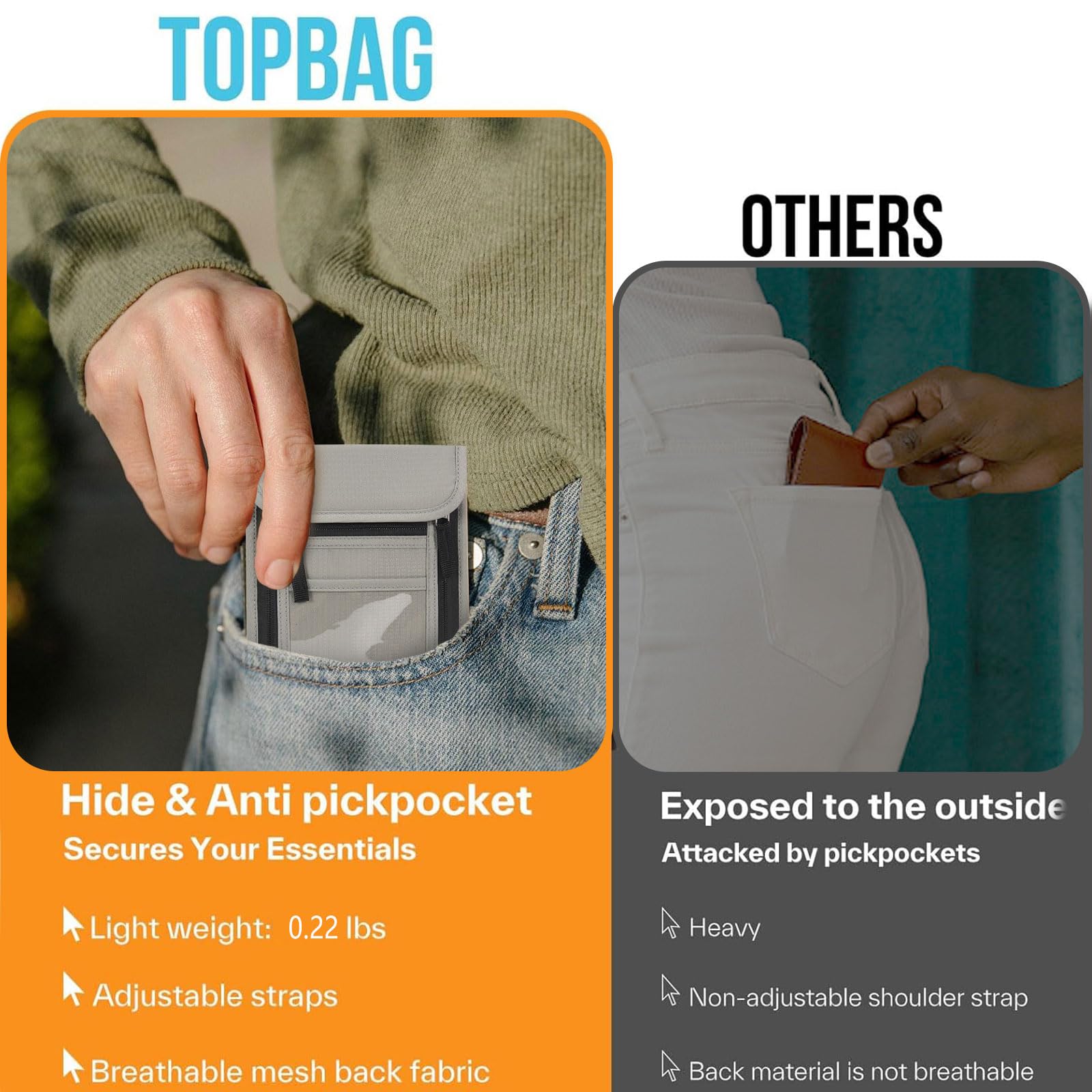 RFID Blocking Travel Neck Pouch - Passport Holder & Wallet Organizer for Family Vacations (Light Grey) | Secure Storage for Passports, Cards & Cash During Air Travel, Sightseeing & Outdoor Adventures