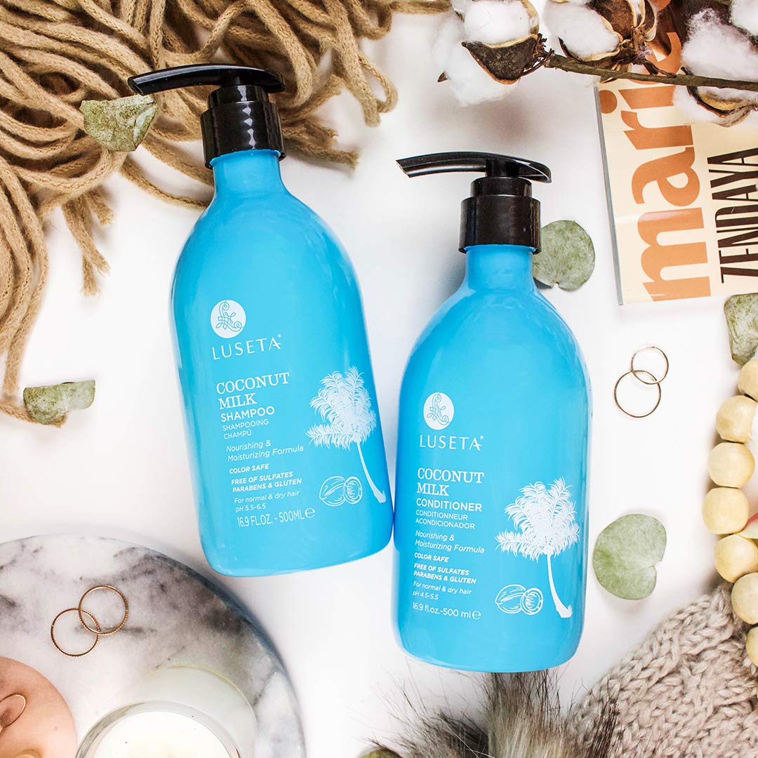 LUSETA Coconut Milk Shampoo & Conditioner Set - Sulfate Free, Paraben Free, Keratin & Color Safe - Deep Nourishing & Moisturizing for Dry, Damaged Hair - 16.9oz Each - Perfect for Daily Hair Care & Salon Quality Results at Home