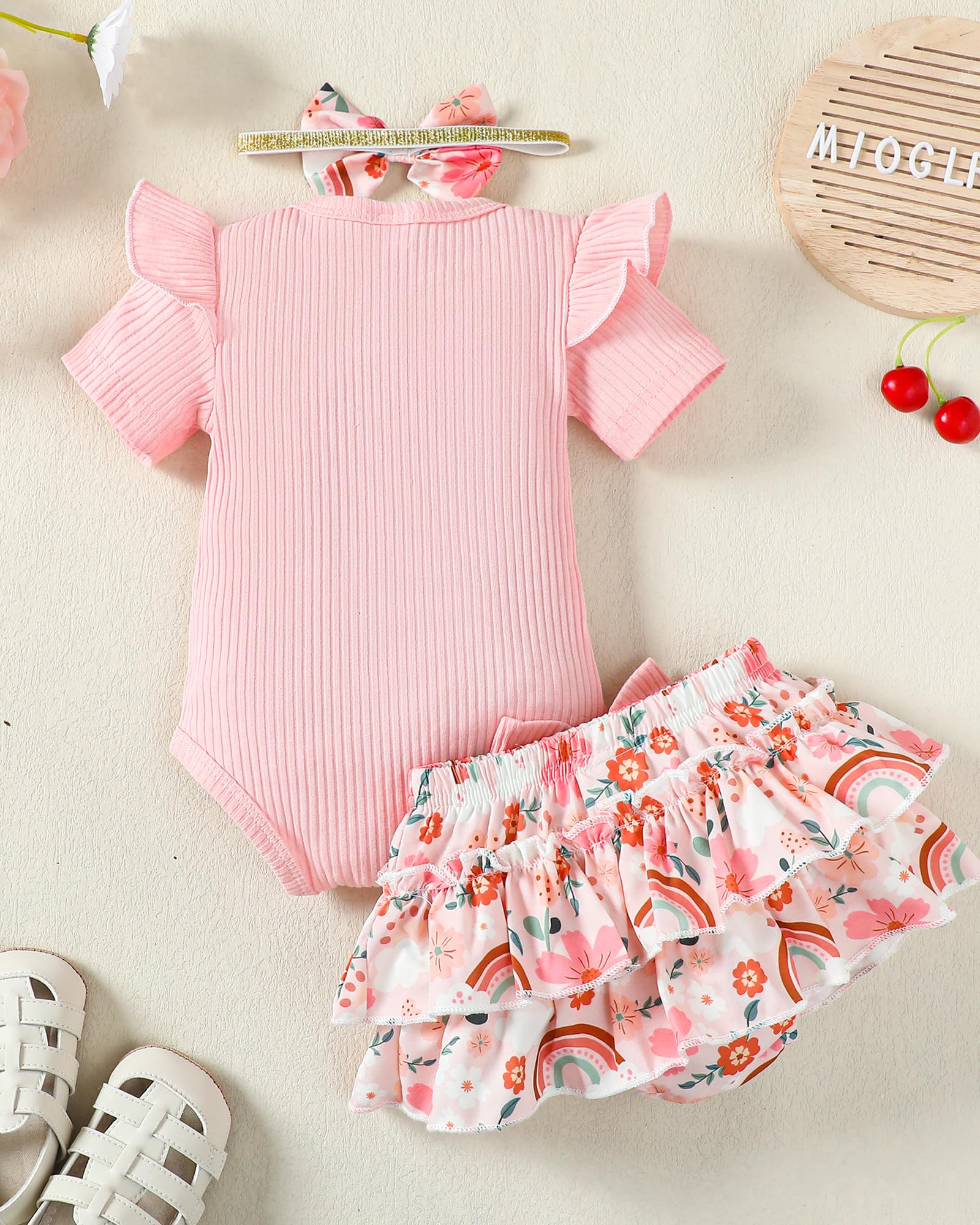 Mioglrie Newborn Baby Girl Clothes - Floral Romper & Shorts Set | Cute Summer Outfits for Infant Girls | Perfect for Playtime, Photo Shoots & Family Outings