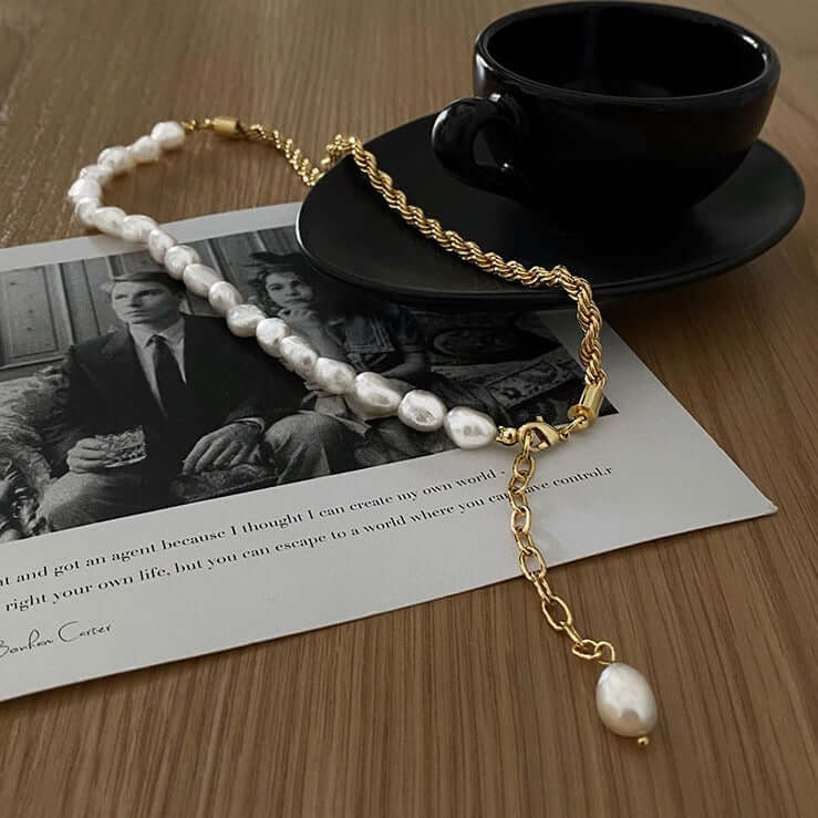 Baroque Freshwater Pearl Half Necklace with Rope Chain - Elegant Boho Jewelry for Women | Perfect for Weddings, Parties & Everyday Wear | HN904