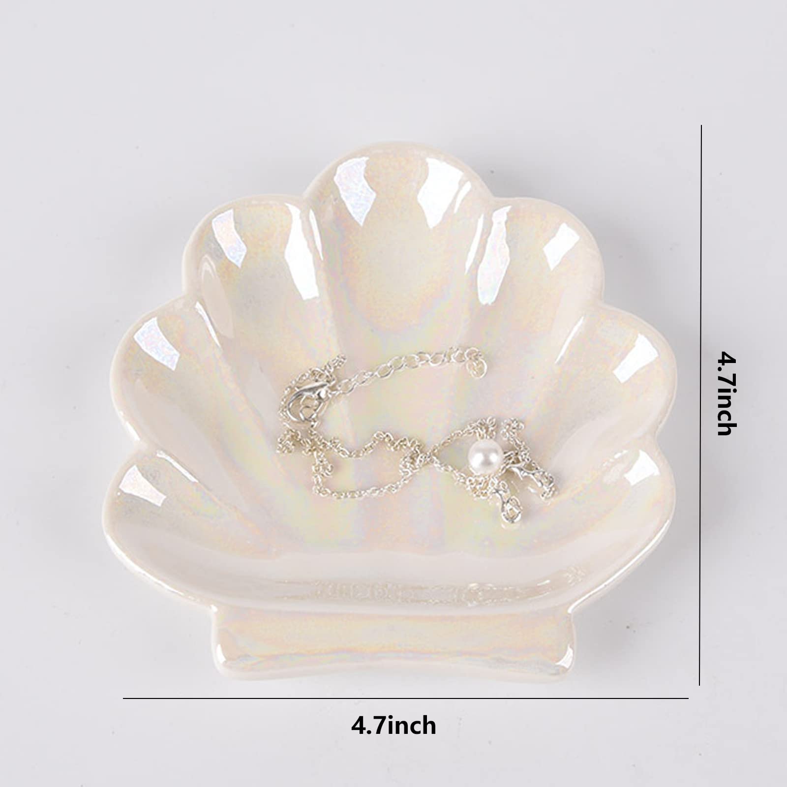 Ceramic Shell Trinket Dish & Jewelry Tray - Elegant Ring Holder, Vanity Organizer Plate for Home Décor, Bathroom Countertop Accessory | Perfect for Jewelry Storage, Makeup Organization & Bathroom Vanity Display