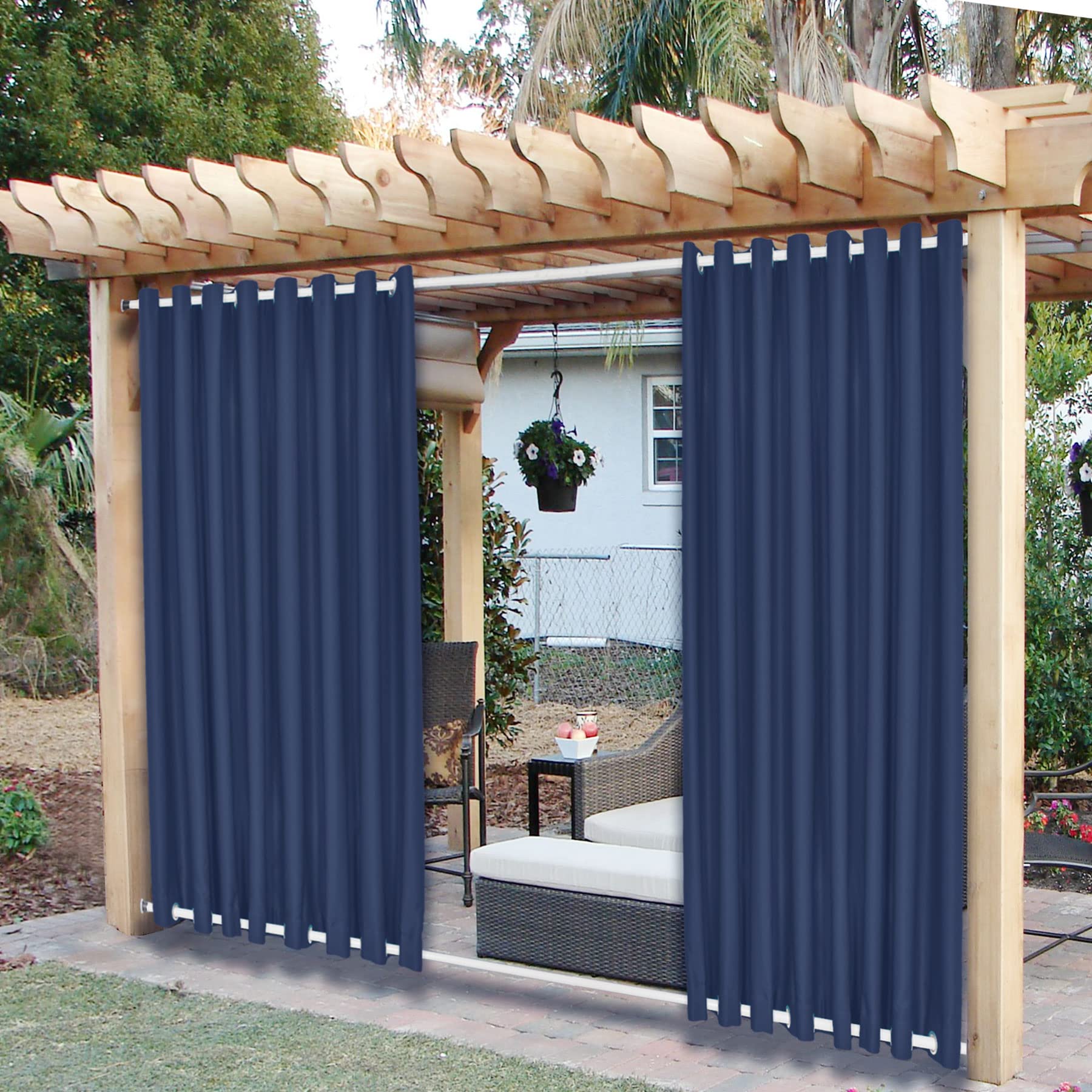 Frelement Extra Wide Outdoor Curtains - Windproof & Privacy Protection - Rustproof Grommet Drapes for Gazebo, Pergola, Patio (Navy, 120