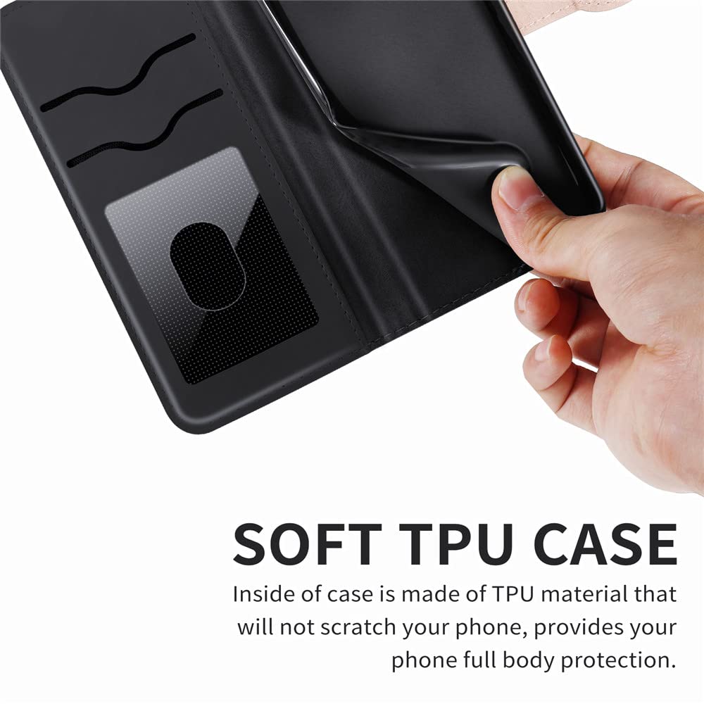 Premium PU Leather Samsung Galaxy A12 Case with Kickstand, Card Slots & Wrist Strap – 6.5 Inch Folio Flip Wallet Cover for Samsung A12 (R-Black) – Perfect for Work, Travel & Daily Protection