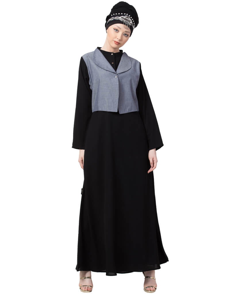 Premium Blue Arabic Extra Contrast Executive Abaya Jacket - Elegant Modest Wear for Work, Events & Special Occasions