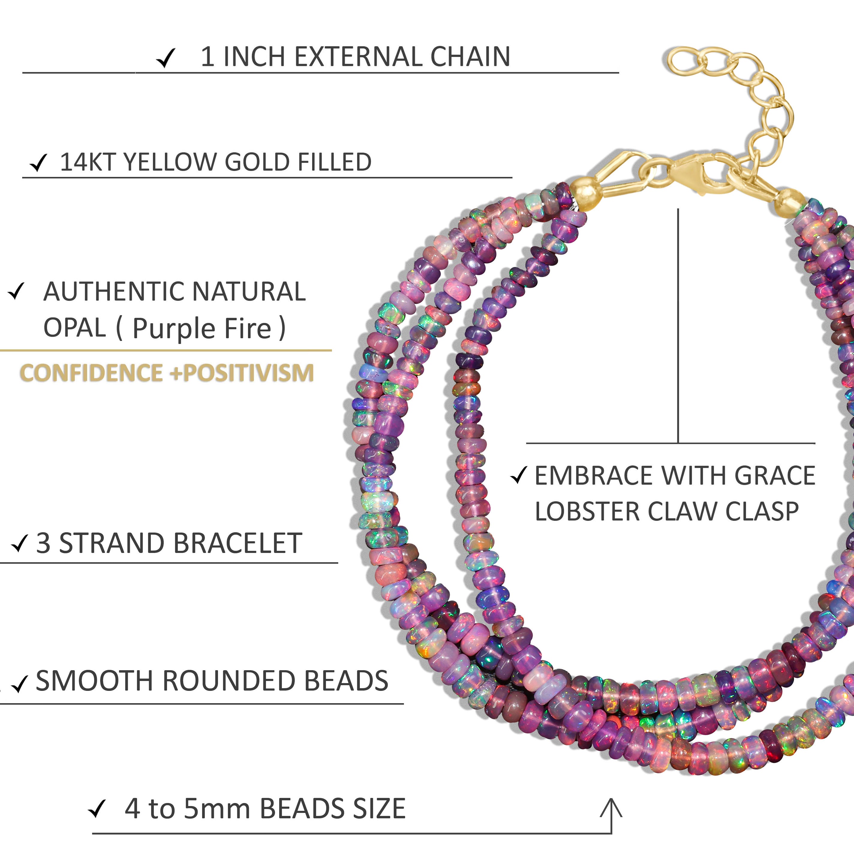 Natural Purple Opal 3 Strand Beaded Bracelet for Women | Handmade Gemstone Jewelry | Boho Chic Accessories for Everyday Wear & Special Occasions