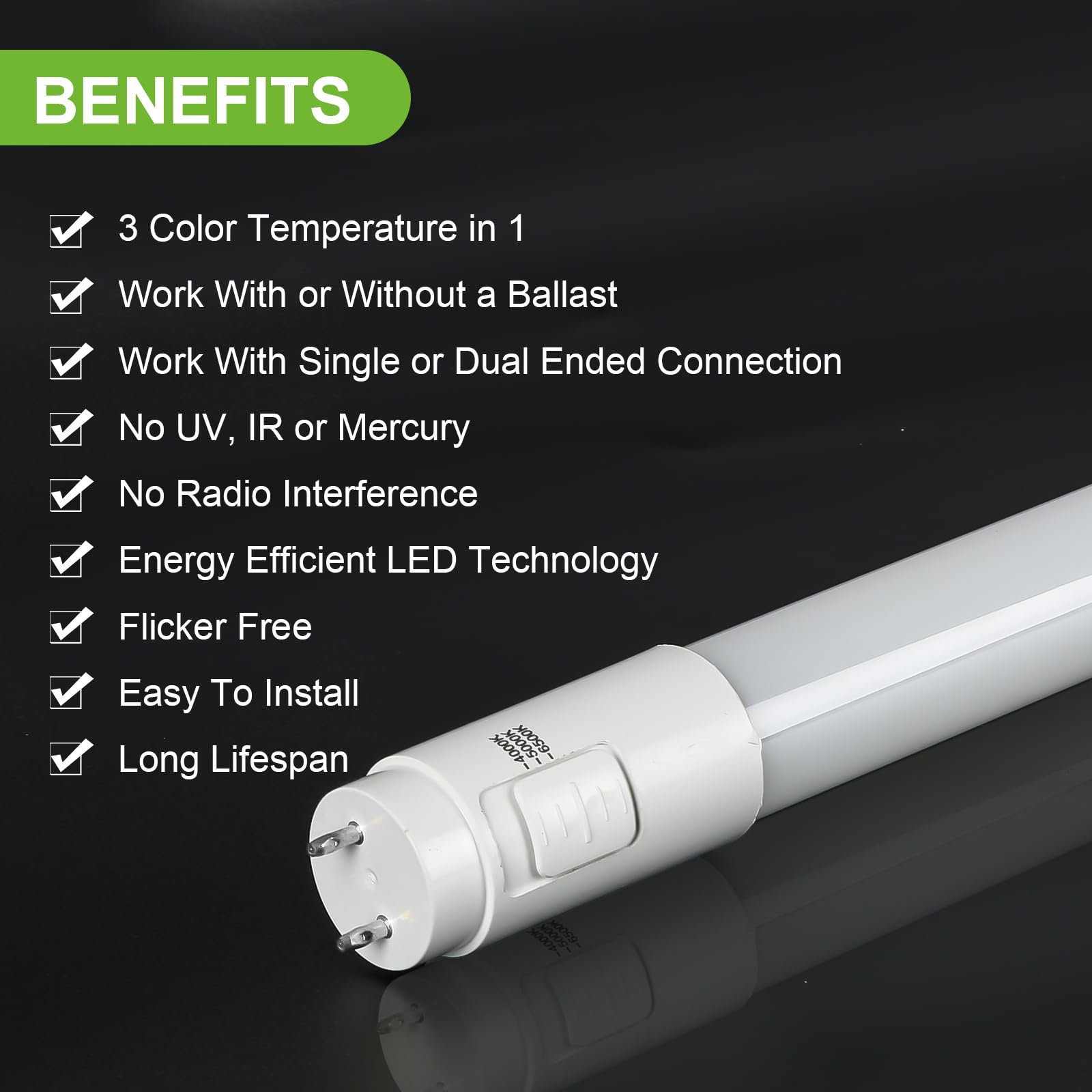 20 Pack 3CCT 4FT LED T8 Hybrid Type A+B Light Tubes - 18W, 4000K/5000K/6500K Selectable - Plug & Play or Ballast Bypass - Single/Double End Powered - 2300lm Frosted Cover - T8 T10 T12 Compatible - 120-277V UL FCC Certified - Perfect for Offices, Warehouses & Retail Lighting