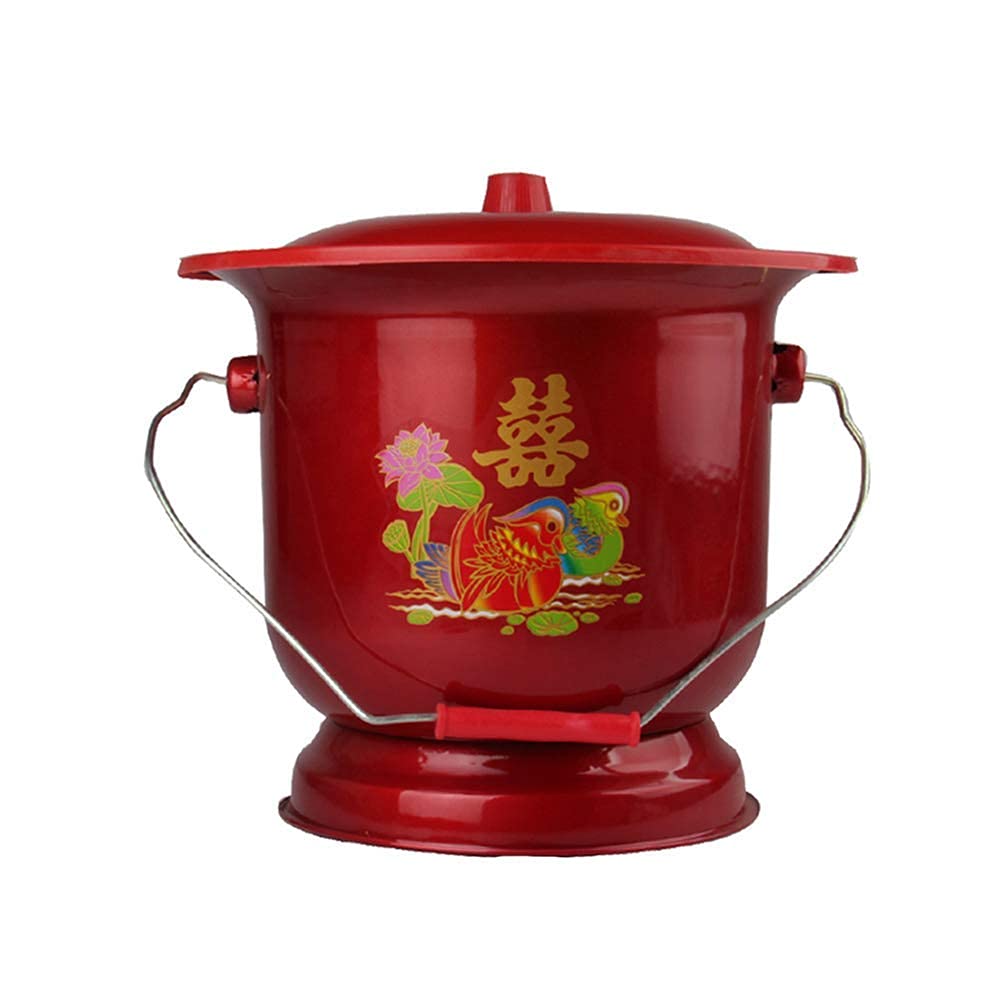 XBSXP Enamel Bedpan & Spittoon - Large Capacity Portable Chamber Pot with Handle & Lid - Universal Night Pot for Adults & Kids - Easy to Clean - Ideal for Home Care, Hospitals & Travel Use