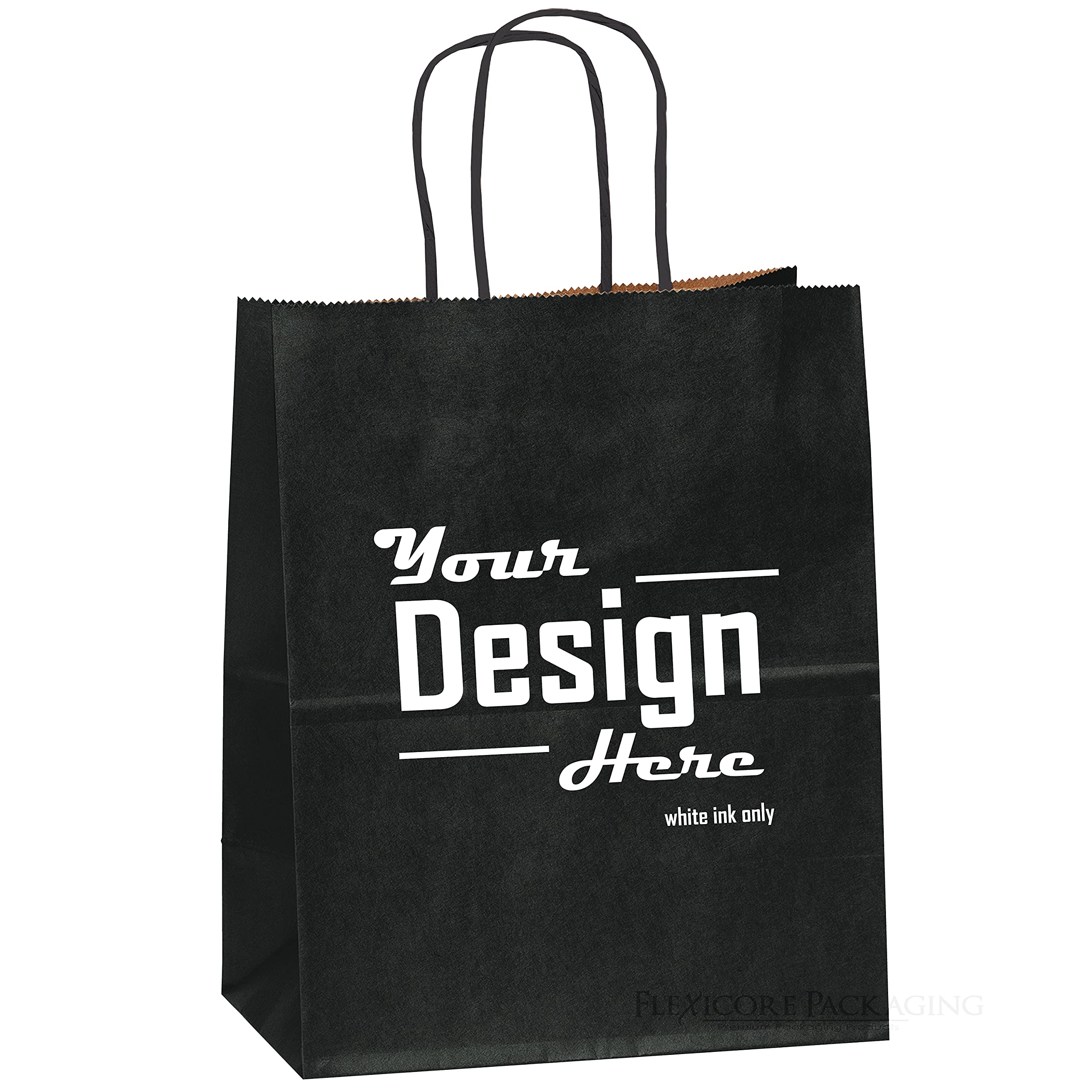 Premium Black Kraft Paper Bags 8x4.75x10.25 Inches - 5 Pack with Custom Logo Printing | Eco-Friendly Gift Packaging for Retail, Boutique & Wedding Favors