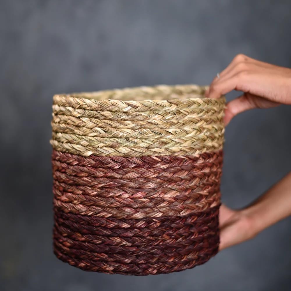 Large Sabaii Plant Holder Basket - Natural Brown Woven Rattan Planter for Indoor & Outdoor Decor | Perfect for Living Room, Patio, or Garden Plants