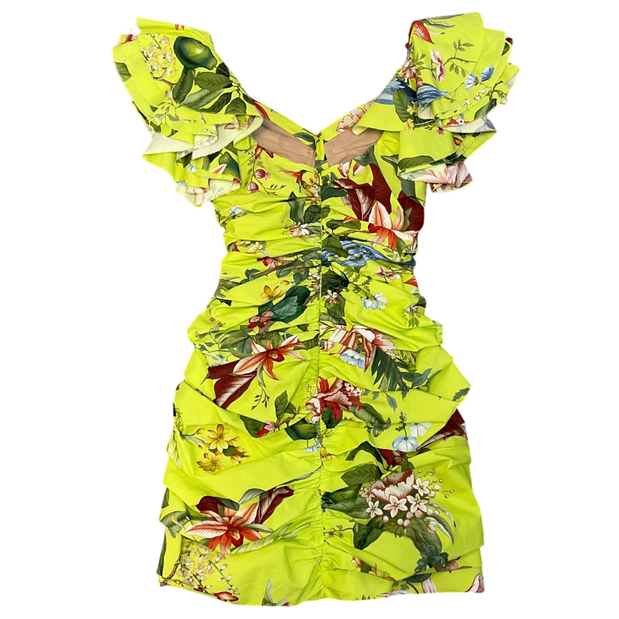 Oscar de la Renta Neon Yellow Off Shoulder Ruffle Mini Dress for Women | Spring 2024 Collection | Perfect for Cocktail Parties, Weddings & Summer Vacations