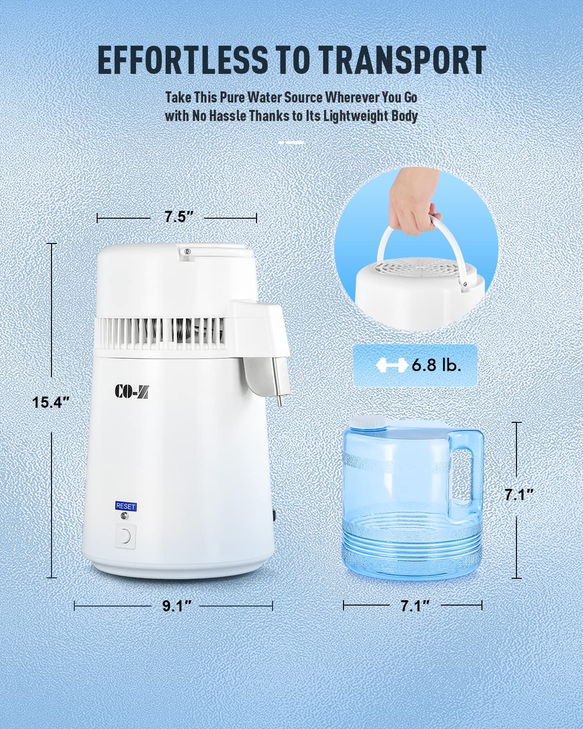 CO-Z 1.1 Gallon (4L) Countertop Water Distiller - 750W Home & Office Pure Water Maker Machine for Drinking, Humidifiers, Irons & Medical Use | Distilled Clean Water Purification System