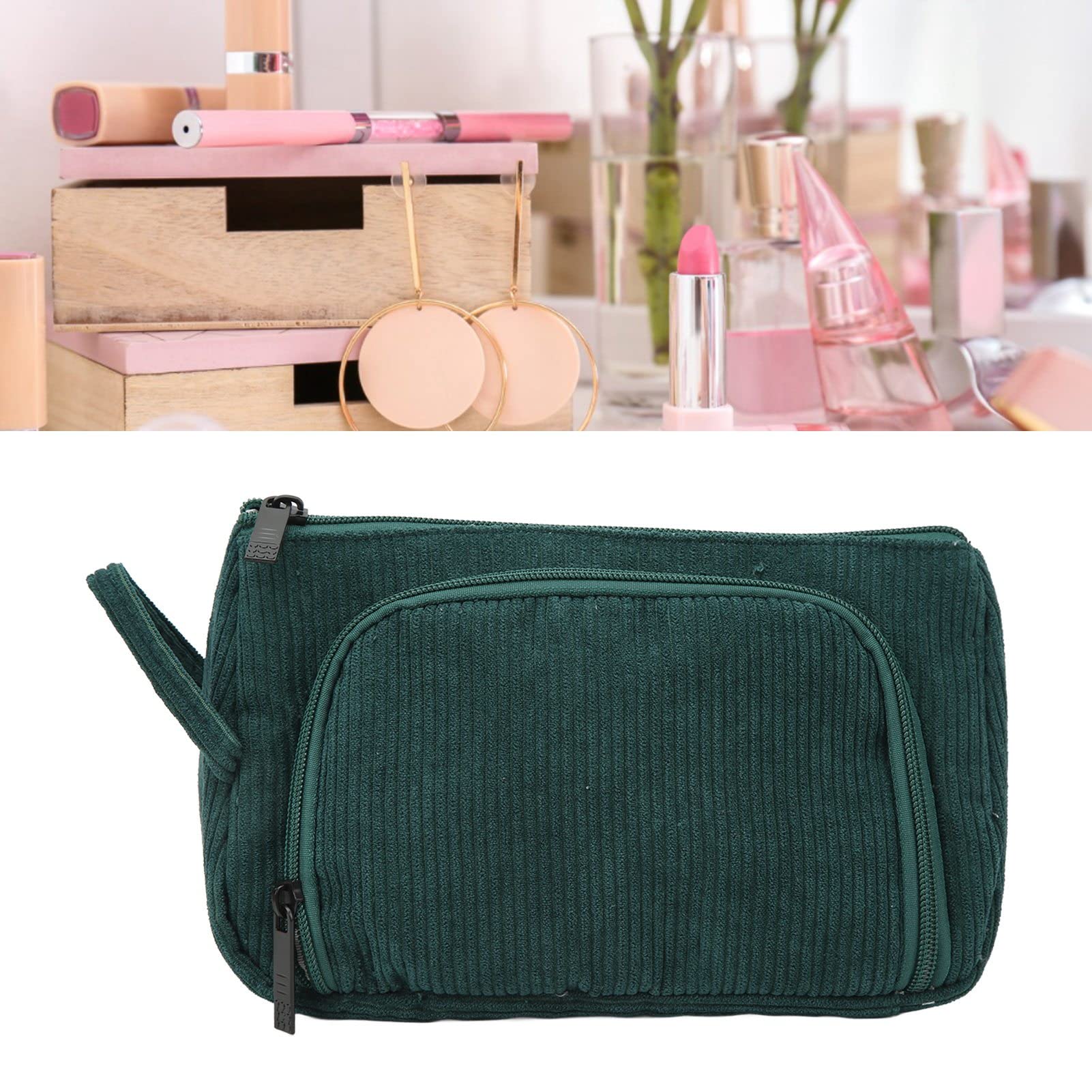 Makeup Bag for Travel - Large Capacity Cosmetic Organizer with Exquisite Lining & Bidirectional Zipper | Emerald Green | Perfect for Vacation, Gym, and Daily Use