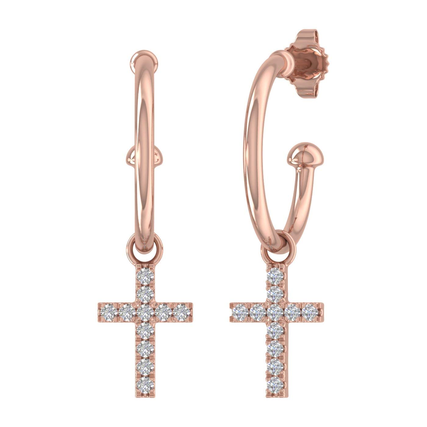 10K Solid Gold Diamond Hoop Earrings With Cross Pendant (0.12 Carat) - Dainty Luxury Jewelry for Women - Perfect for Everyday Wear, Gifts & Special Occasions