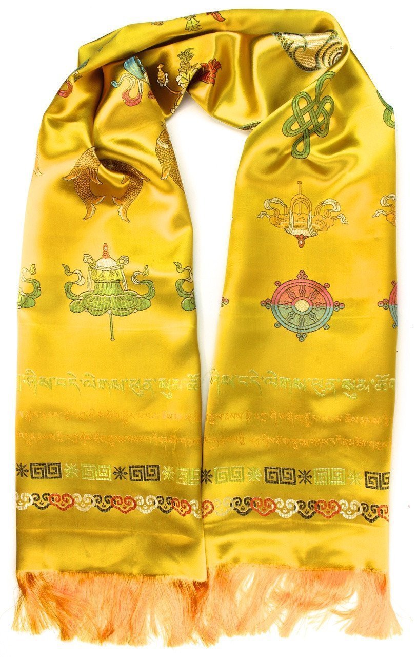 Golden Yellow Silk Kata Scarf - Elegant Buddhist Prayer Scarf for Meditation, Ceremonies & Spiritual Practices - Perfect for Monks, Yoga & Mindfulness Rituals