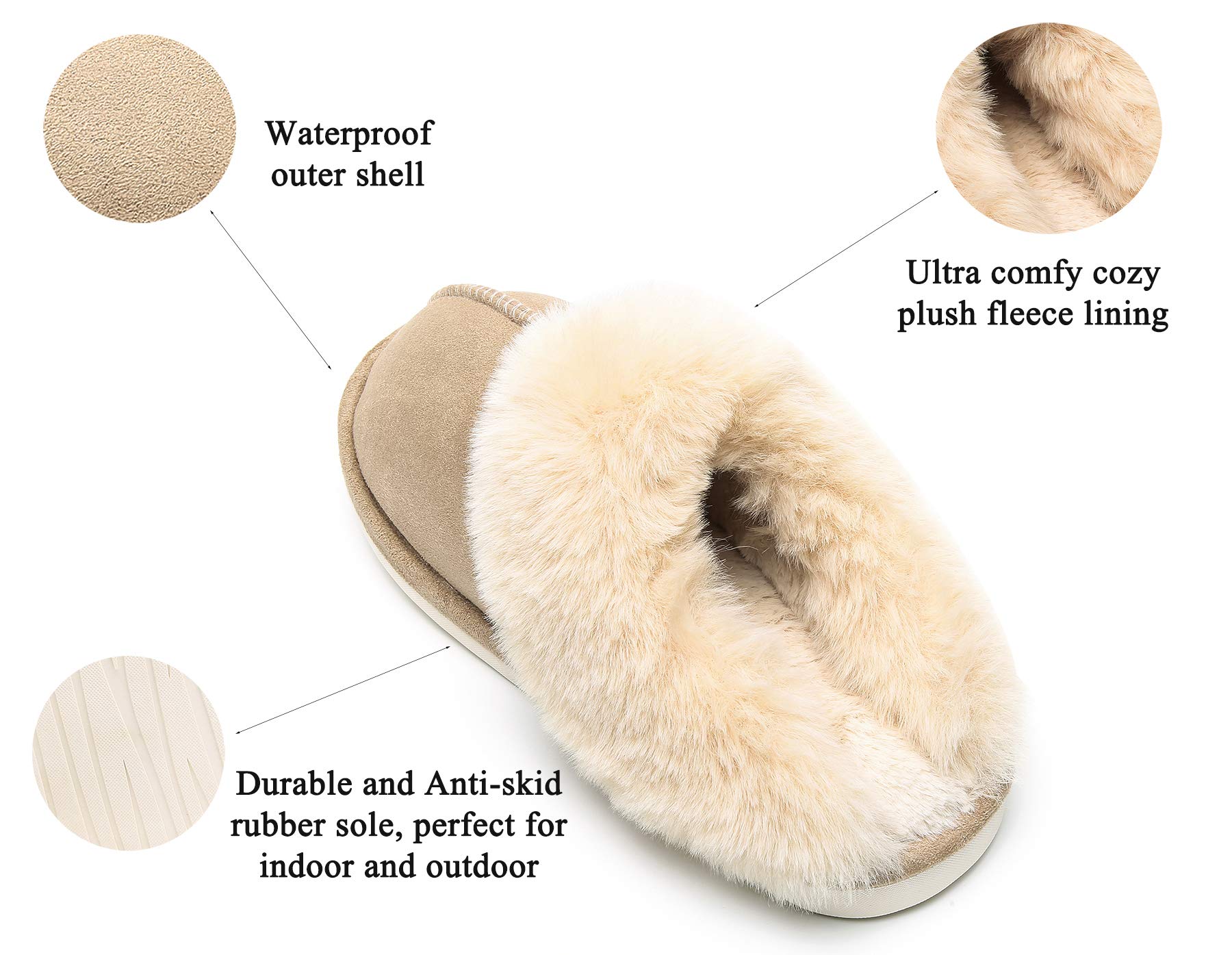 Epsion Women's Winter Warm Slippers - Faux Fur Fluffy House Shoes with Suede Plush Lining & Anti-Skid Sole for Indoor/Outdoor Use - Cozy Home, Office, and Travel Comfort