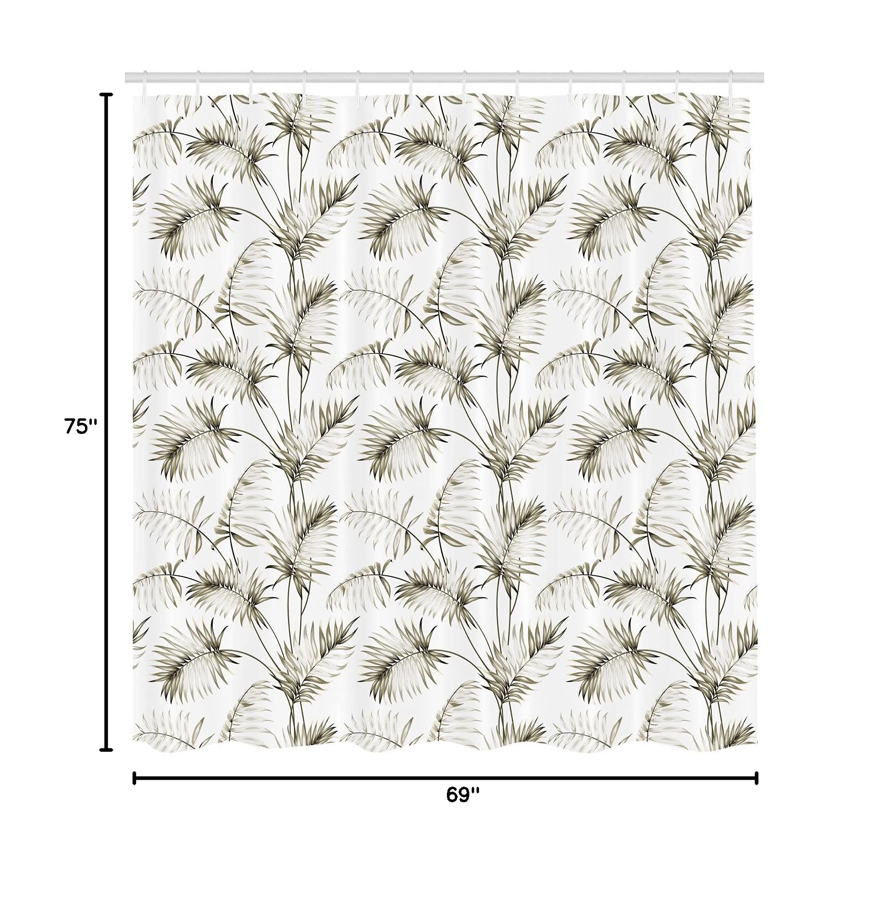 Ambesonne Tropical Palm Leaves Shower Curtain - Botanical Sketch Print Bathroom Decor Set with Hooks, 75