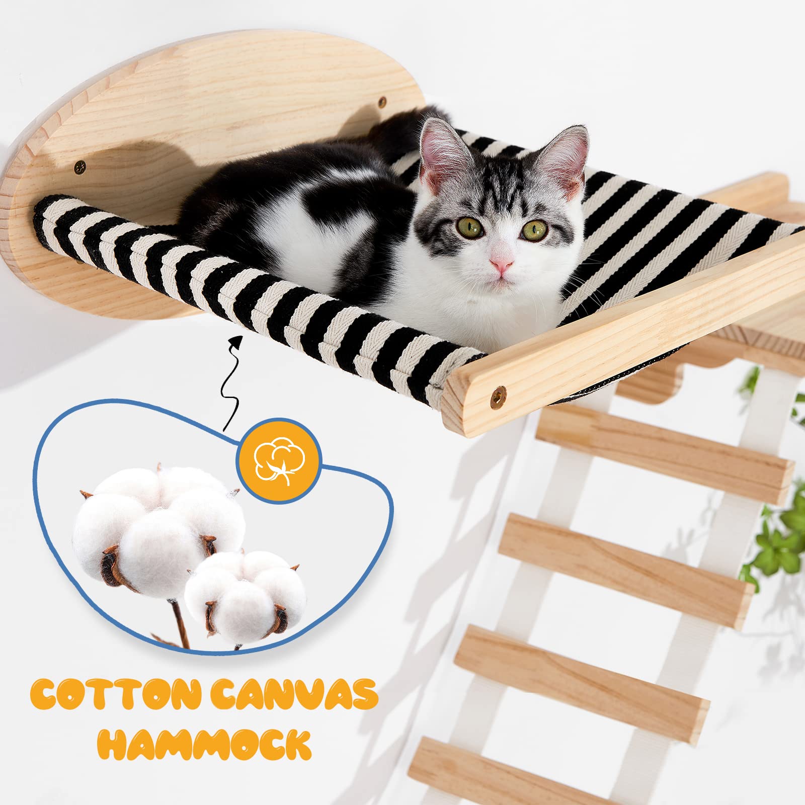 Wall Mounted Cat Shelves & Scratching Bridge - Floating Perch, Climbing Scratcher, Hanging Cat Bed with Stairs for Indoor Cats - Perfect for Small Spaces, Cat Exercise & Play Areas