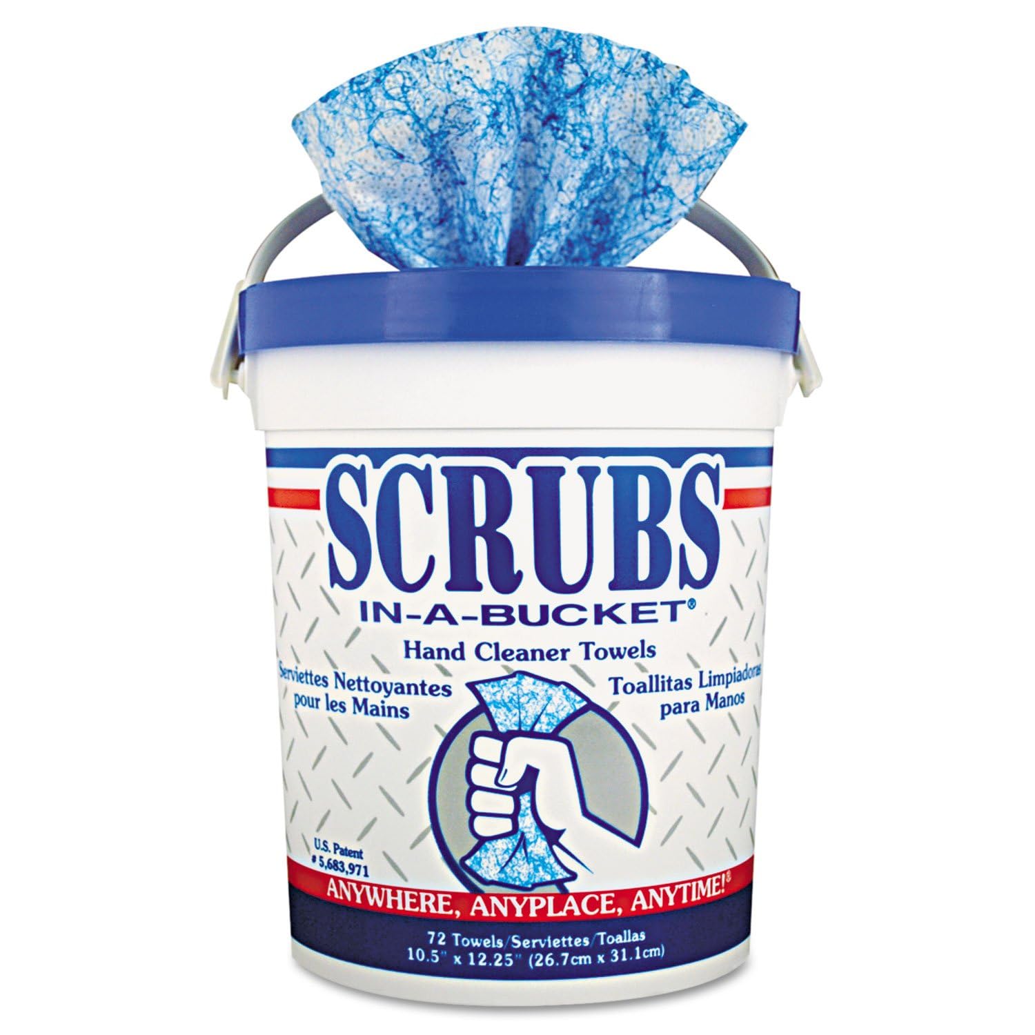 SCRUBS 42272CT Heavy-Duty Hand Cleaner Towels - 72 Count per Tub, 6-Pack (Blue) - Ideal for Mechanics, Gardeners & Industrial Workers