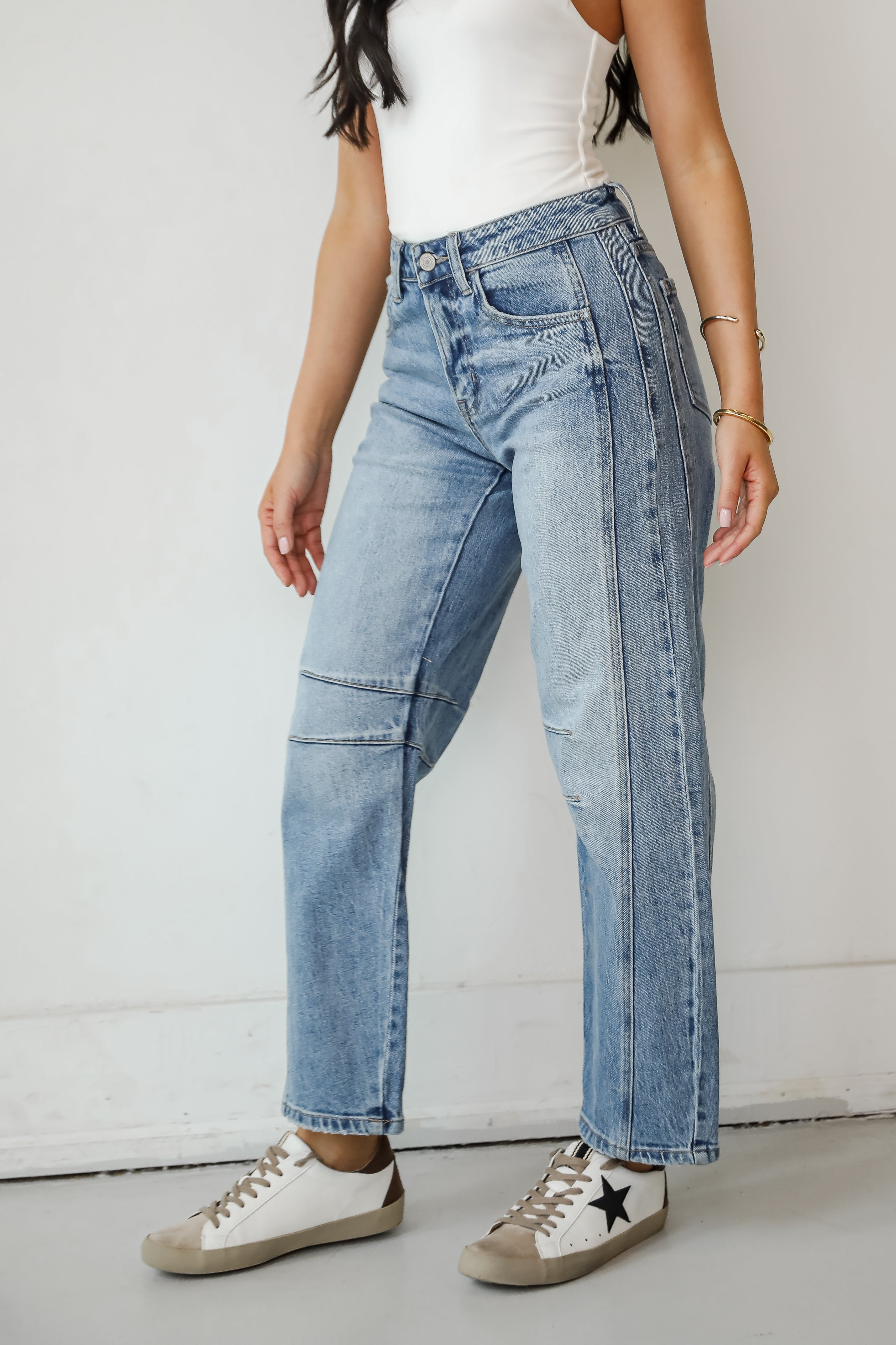 Addy Medium Wash High Rise Barrel Jeans for Women - Vintage Inspired Stretch Denim Pants for Casual Wear & Everyday Outfits
