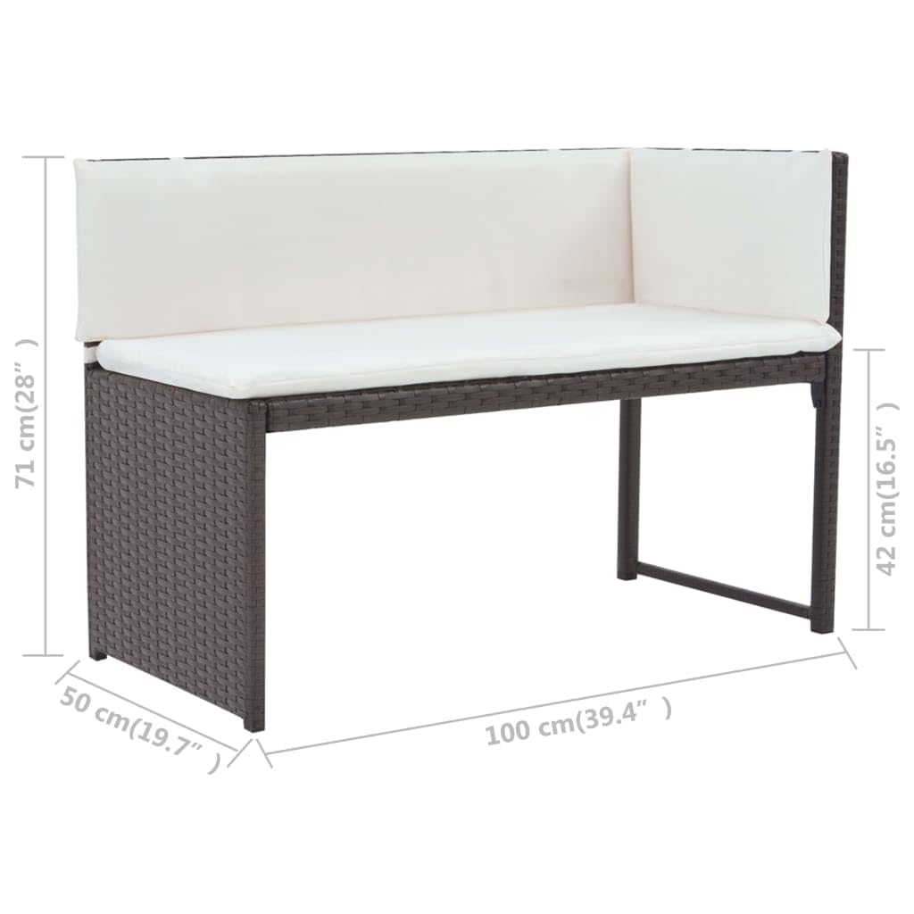 5-Piece Brown Poly Rattan Patio Dining Set with Steel Frame – Includes 2-Seater Sofa, Corner Sofa, Folding Table & Stools – Perfect for Outdoor Lounge, Garden or Backyard Relaxation