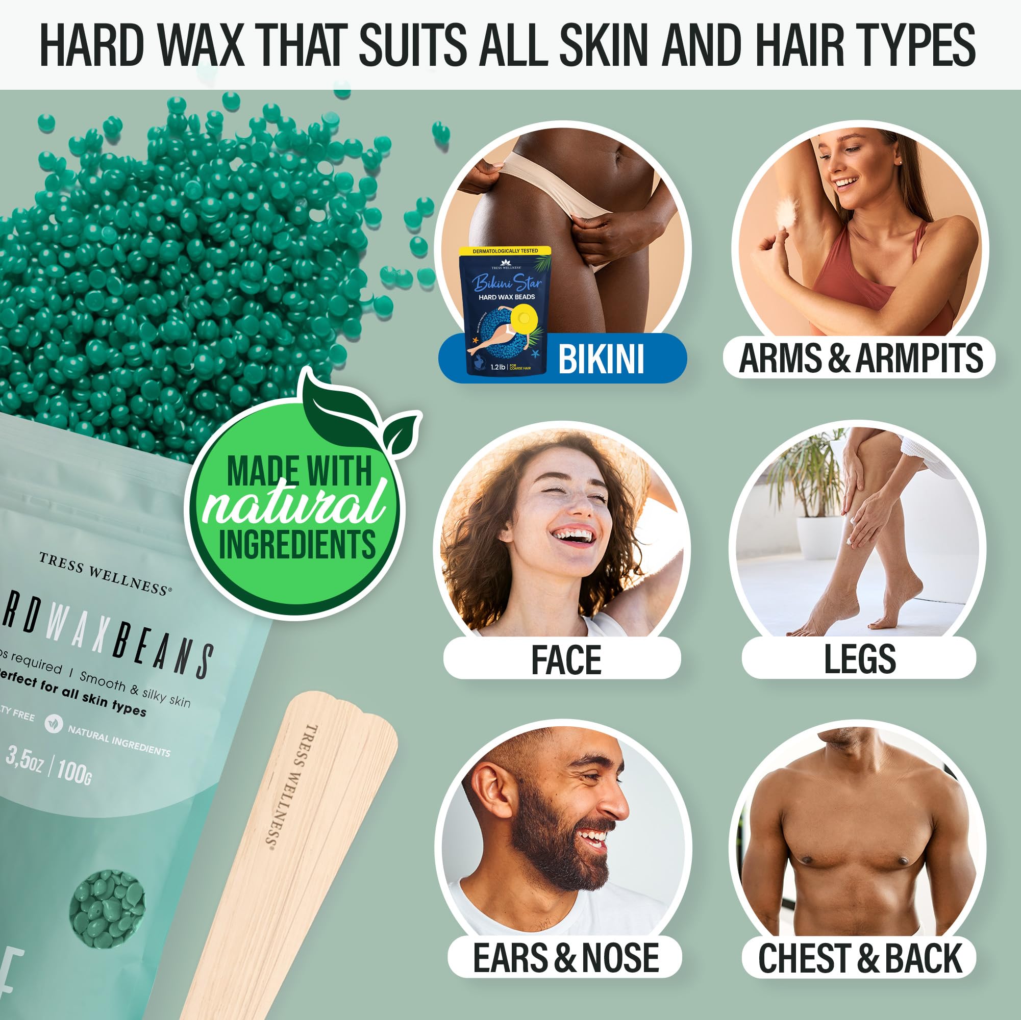 Tress Wellness Green Warmer Kit & Silicone Waxing Bowl Set for Bikini Waxing - Professional At-Home Hair Removal Solution for Smooth Skin