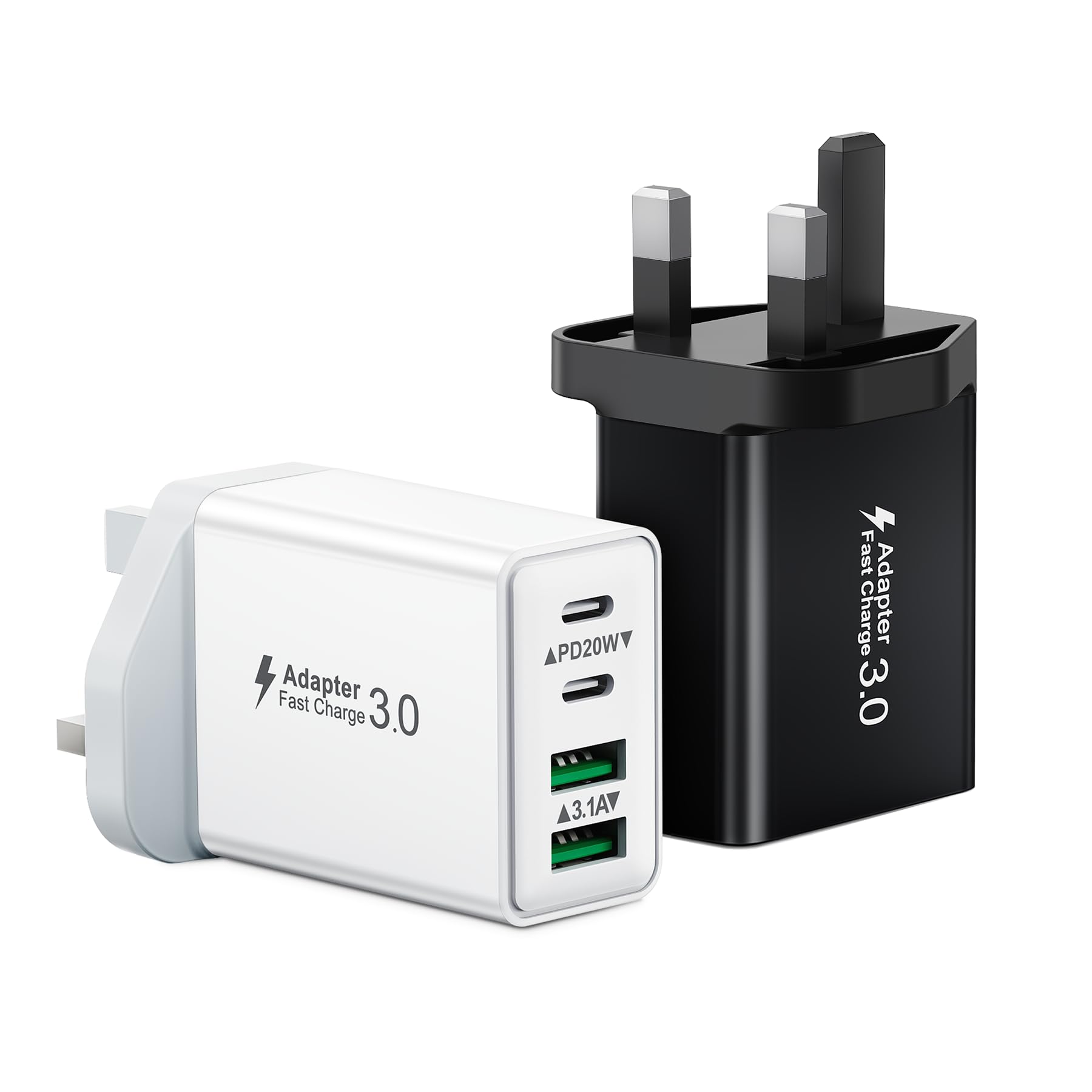 40W Dual USB C Fast Charger Plug - 2-Pack UK Wall Adapter with 4 Ports for iPhone 16/15/14/13/12/11 Pro Max/XS, iPad, Samsung Galaxy - Compact Multi-Device Charging Station for Home, Office & Travel