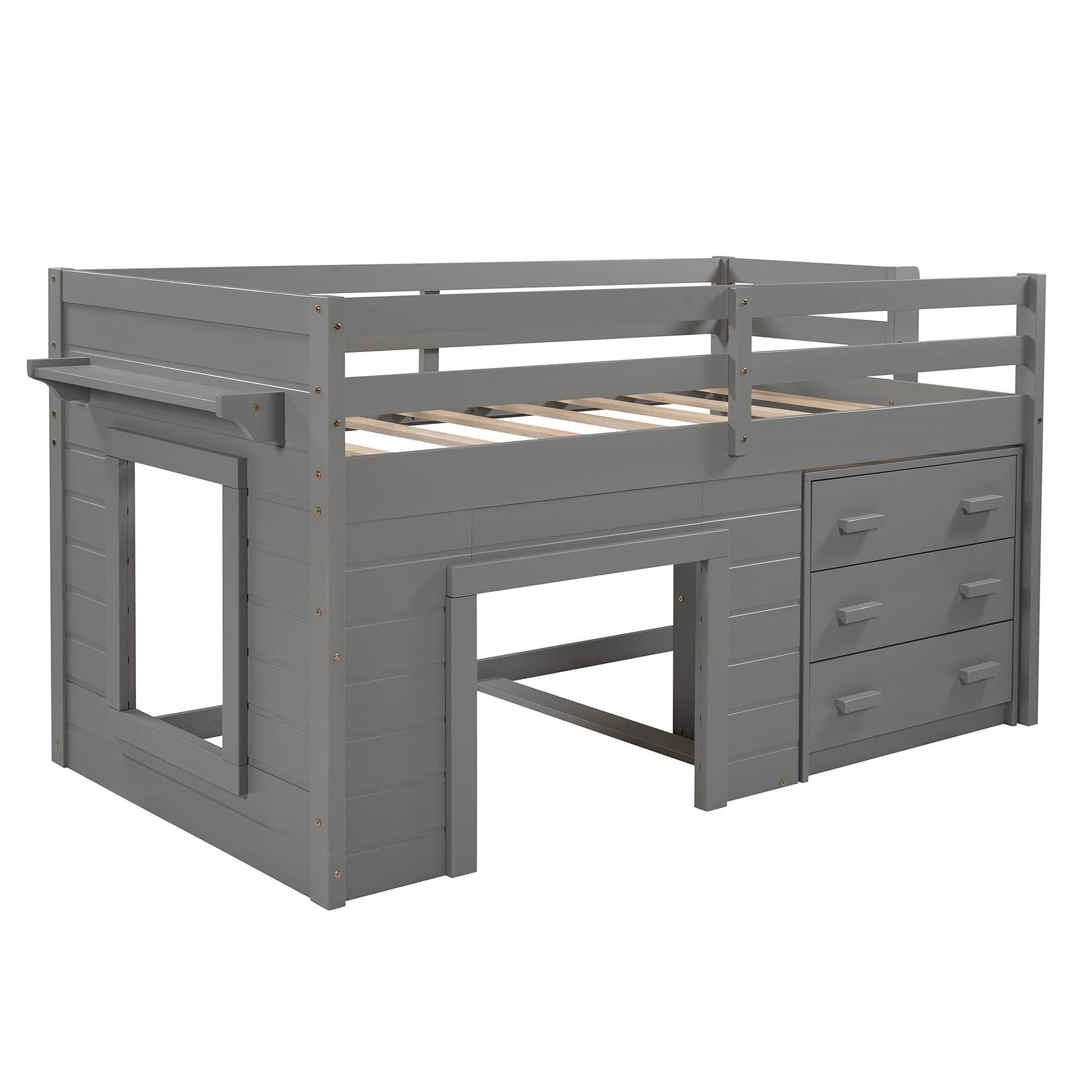 Twin Size Loft Bed with 3 Wide Drawers & Storage Shelf - Sturdy Wooden Bunk Bed for Teens, Kids & Small Spaces - No Box Spring Needed - Perfect for Dorm Rooms, Apartments & Bedroom Organization