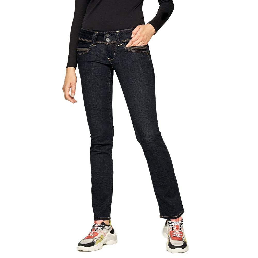 Pepe Jeans Venus Women's Straight Blue Jeans - Size EU 42/44 (US 33/34) - Comfortable Stretch Denim Pants for Casual Wear & Everyday Outfits