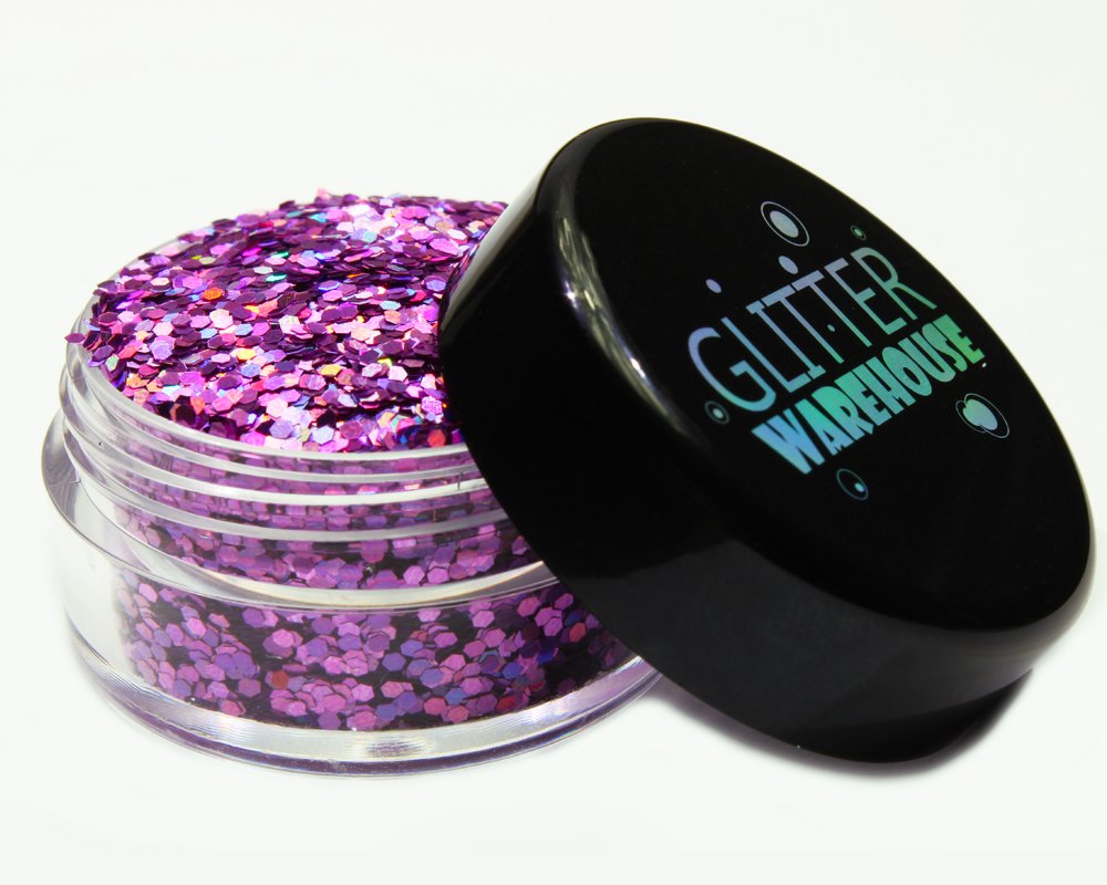 1mm Chunky Rose Pink Holographic Glitter Powder - Cosmetic Grade Loose Glitter for Face, Body, Hair, Nails, Eyes & Lips - 50g Resealable Bag - Perfect for Festival Makeup, Rave, Cosplay, Nail Art & DIY Crafts