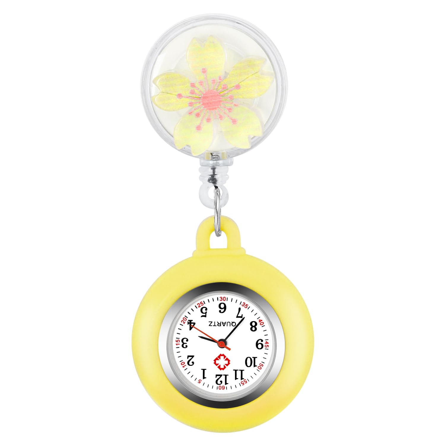 Tiong Pattern Nurse Watch with Flip Collar Clip - Retractable Arabic Numeral Dial Pocket Watch for Medical Professionals | Perfect for Nurses, Doctors & Healthcare Workers During Shifts & Patient Care