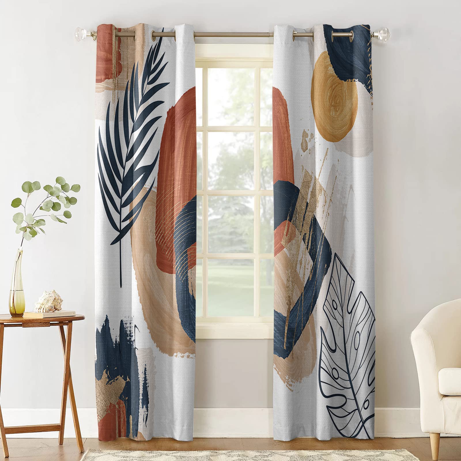 72 Inch Blackout Curtains 2 Panels Set - Abstract Bohemian Mid Century Modern Geometric Thermal Insulated Window Drapes for Living Room & Bedroom | Room Darkening Grommet Curtains for Better Sleep & Energy Savings