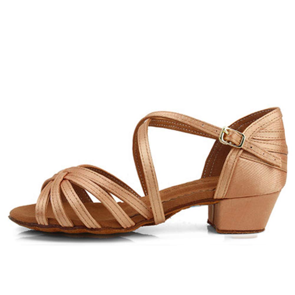 TINRYMX Girls Latin Dance Shoes Satin Ballroom Sandals with Low Heel - Model 608 for Practice, Performance, Wedding & Party