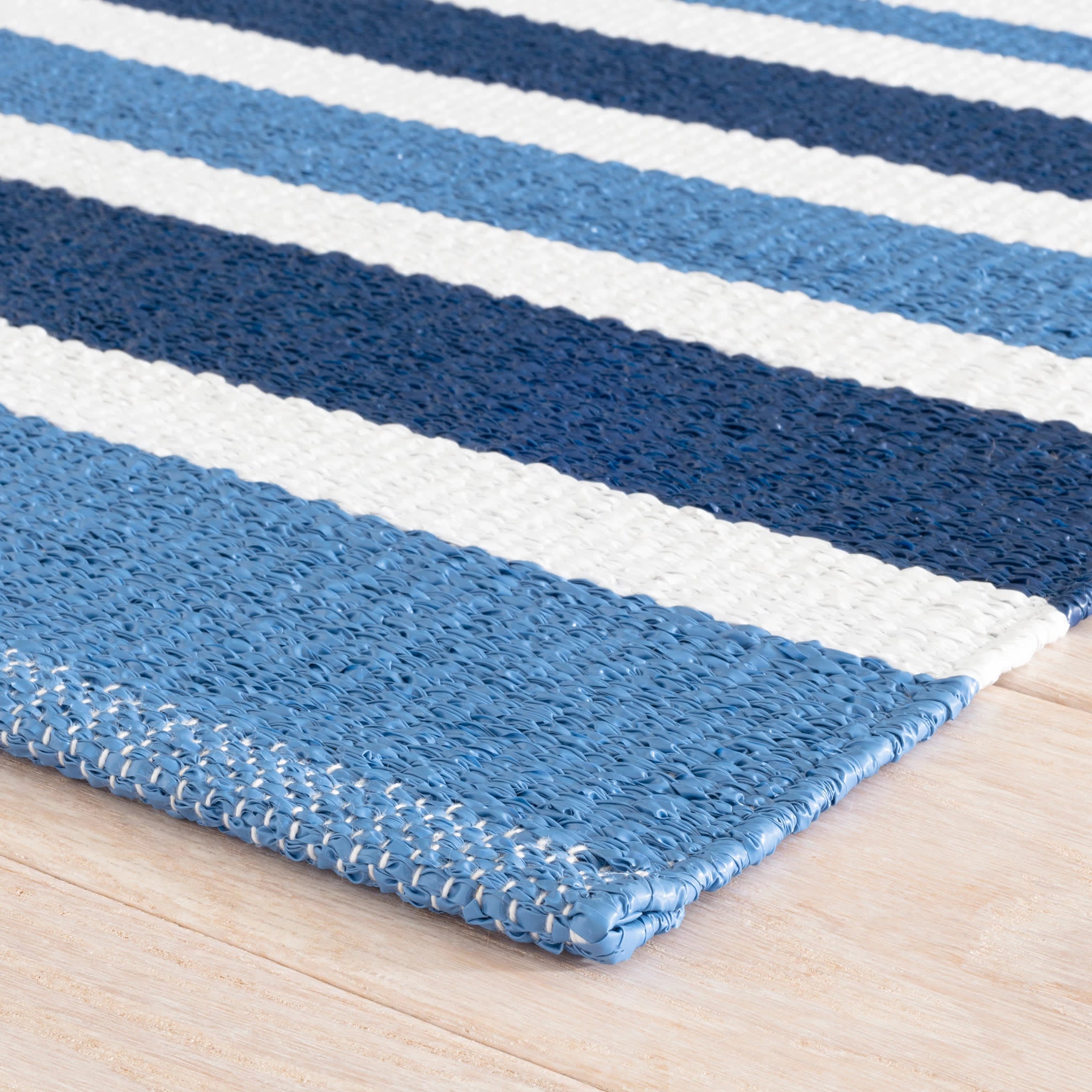 Charlie Stripe Handwoven Indoor/Outdoor Rug - Blue Cotton Area Rug for Living Room, Bedroom & Patio Decor