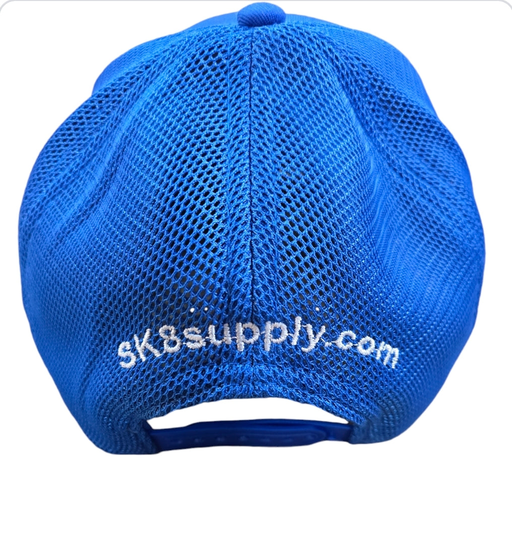 SK8SUPPLY Wes Humpston Skull Logo UPGRADED TRUCKER Snapback Hat - Blue & White | Vintage Skate Style for Men & Women | Perfect for Streetwear, Skateboarding, and Casual Outfits