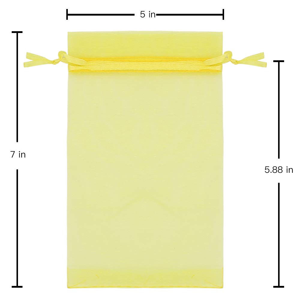 Stratalife 5x7 Inch Small Yellow Organza Bags - 50PCS Drawstring Jewelry Pouches for Party Favors, Baby Showers, Weddings & Candy Gifts | Perfect for Chocolate, Jewelry, Bridesmaid Gifts & Event Decorations