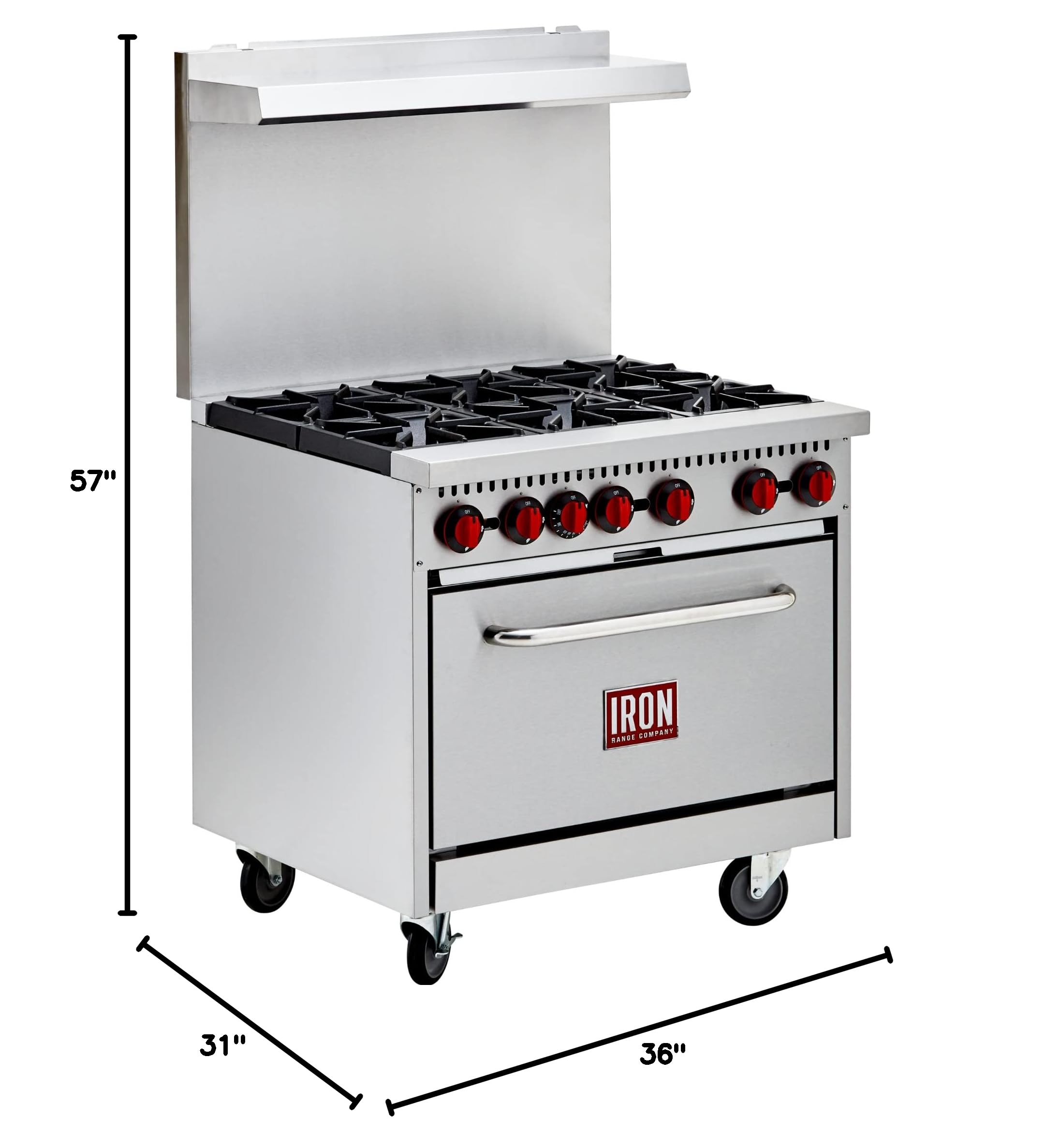 IR-6B 36-Inch Six Burner Commercial Gas Range with Oven - 210,000 BTU Stainless Steel Restaurant Stove - ETL Certified for Professional Kitchens & Catering Businesses